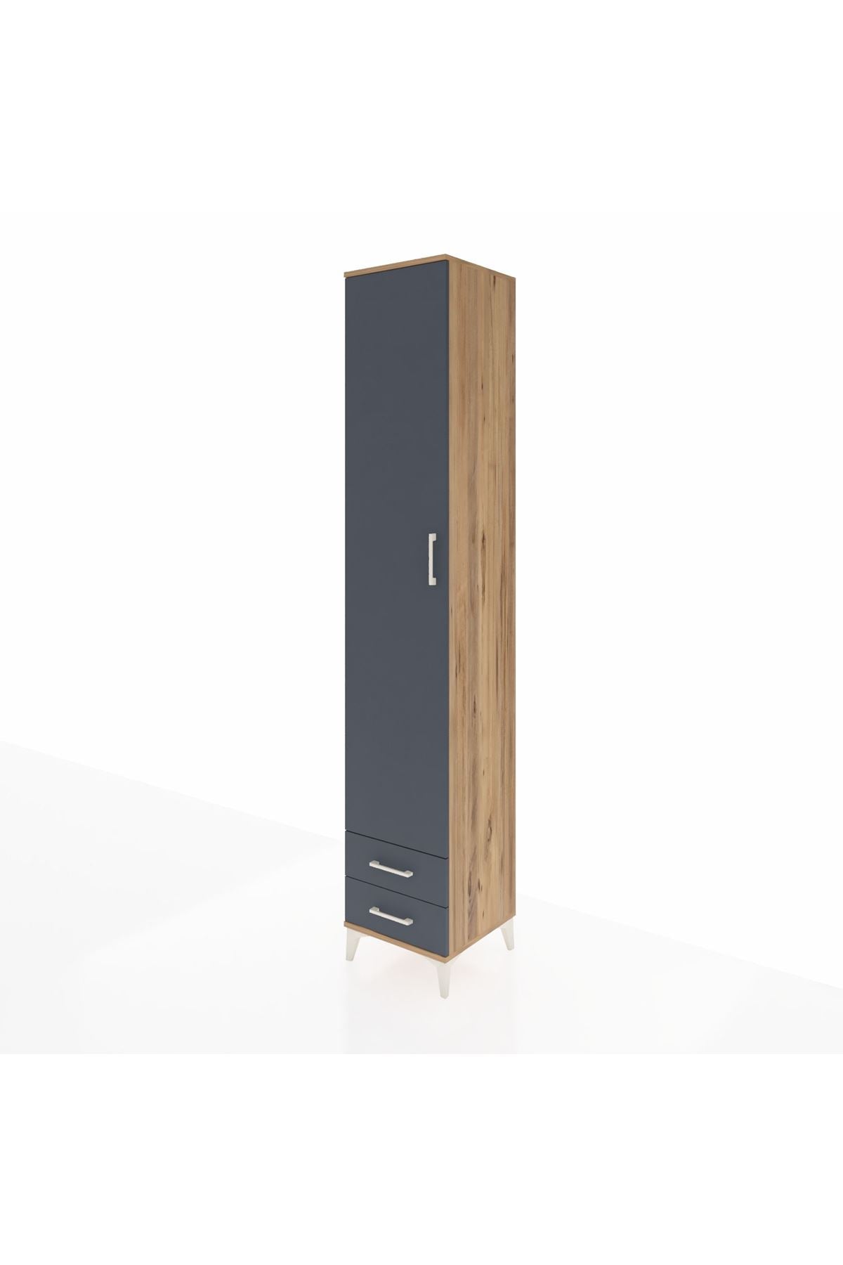 Hyperion Dolap 4 Raflı 2 Çekmeceli Tek Askılı 44x44x243 Çam-Antrasit