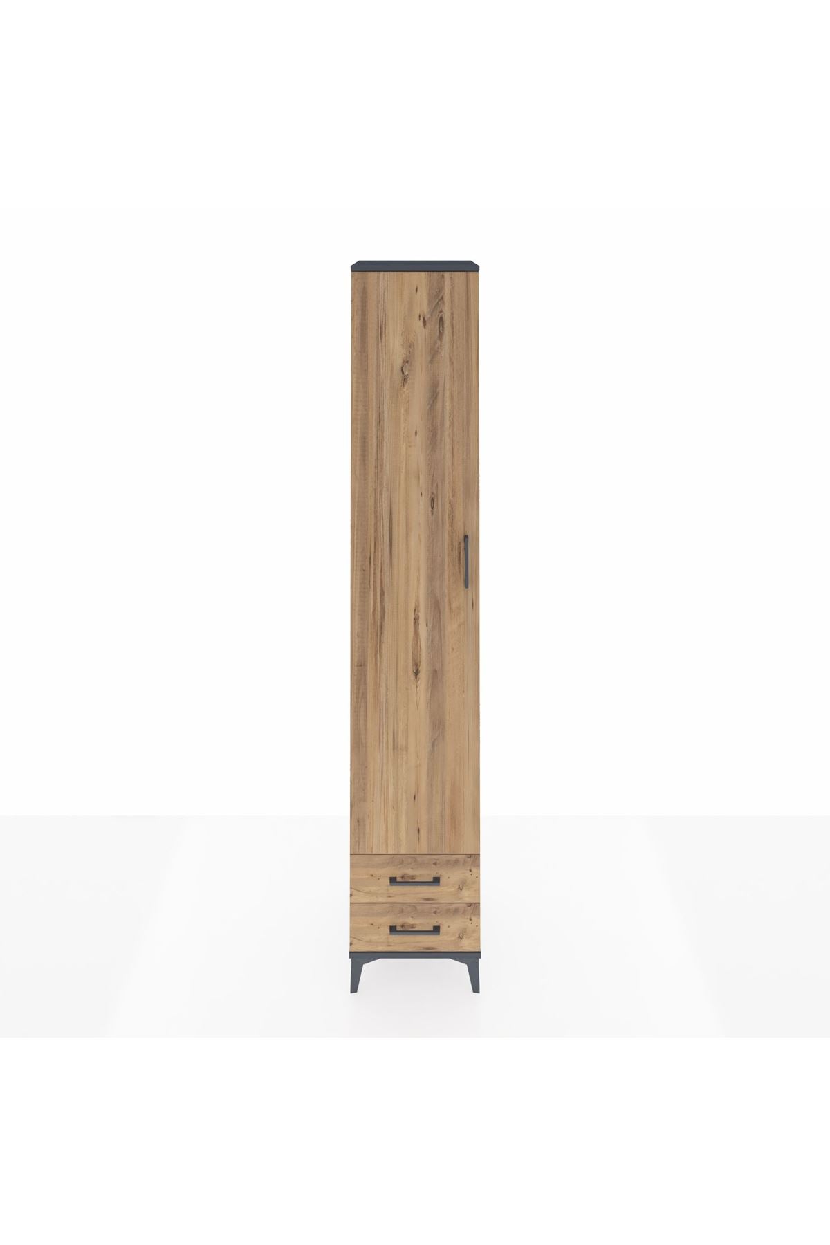 Hyperion Dolap 6 Raflı 2 Çekmeceli Tek Kapaklı 44x44x243 Antrasit-Çam