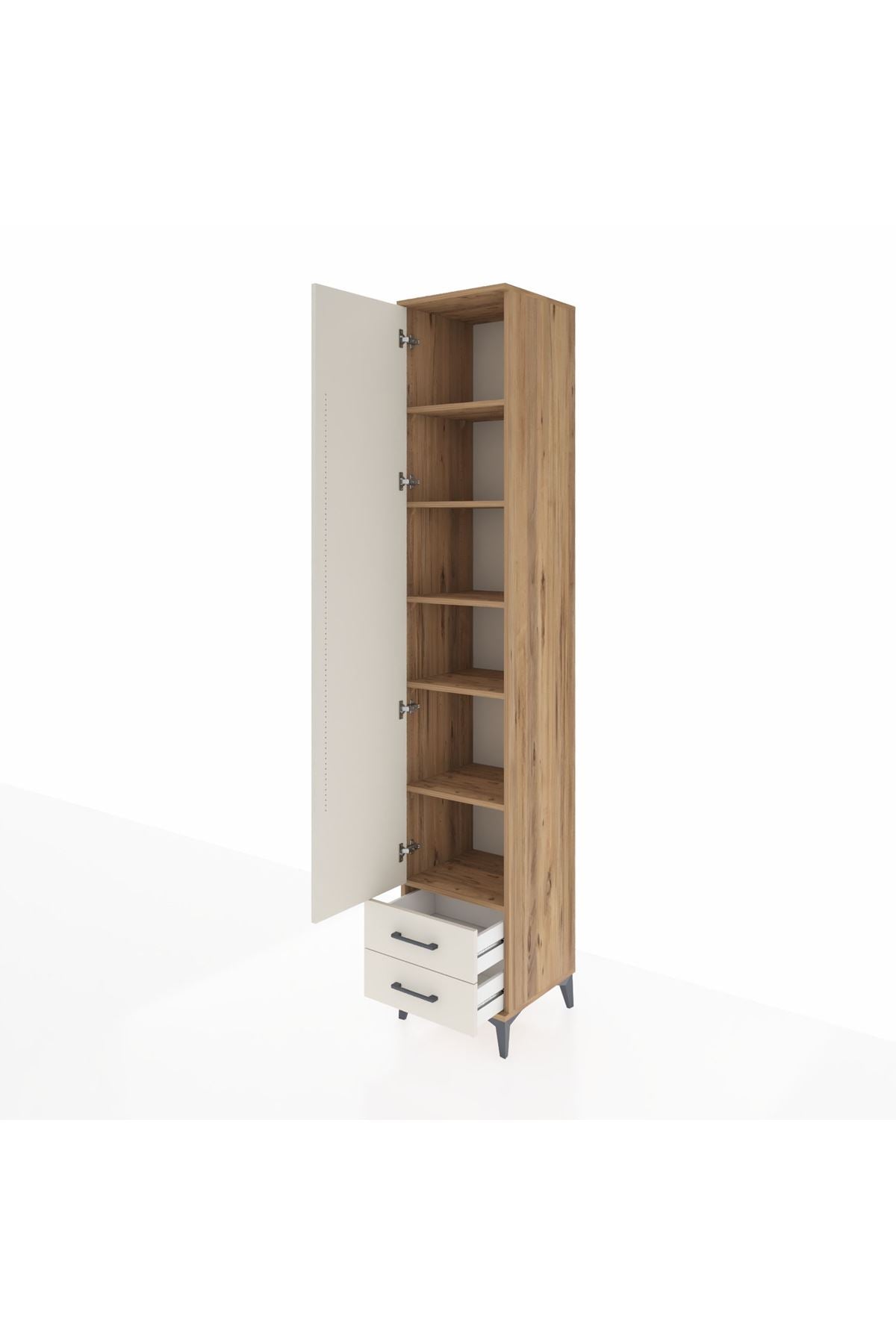 Hyperion Dolap 6 Raflı 2 Çekmeceli Tek Kapaklı 44x44x243 Çam-Aytaşı