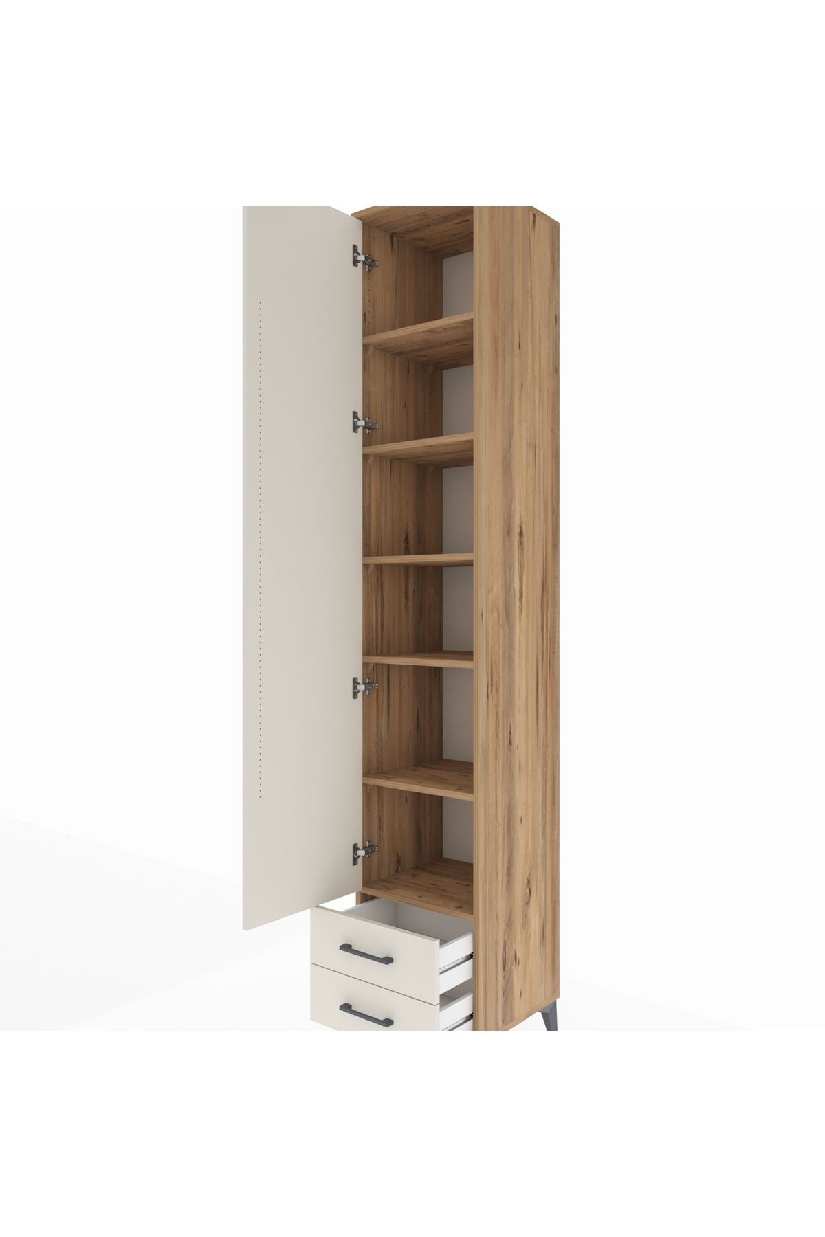 Hyperion Dolap 6 Raflı 2 Çekmeceli Tek Kapaklı 44x44x243 Çam-Aytaşı