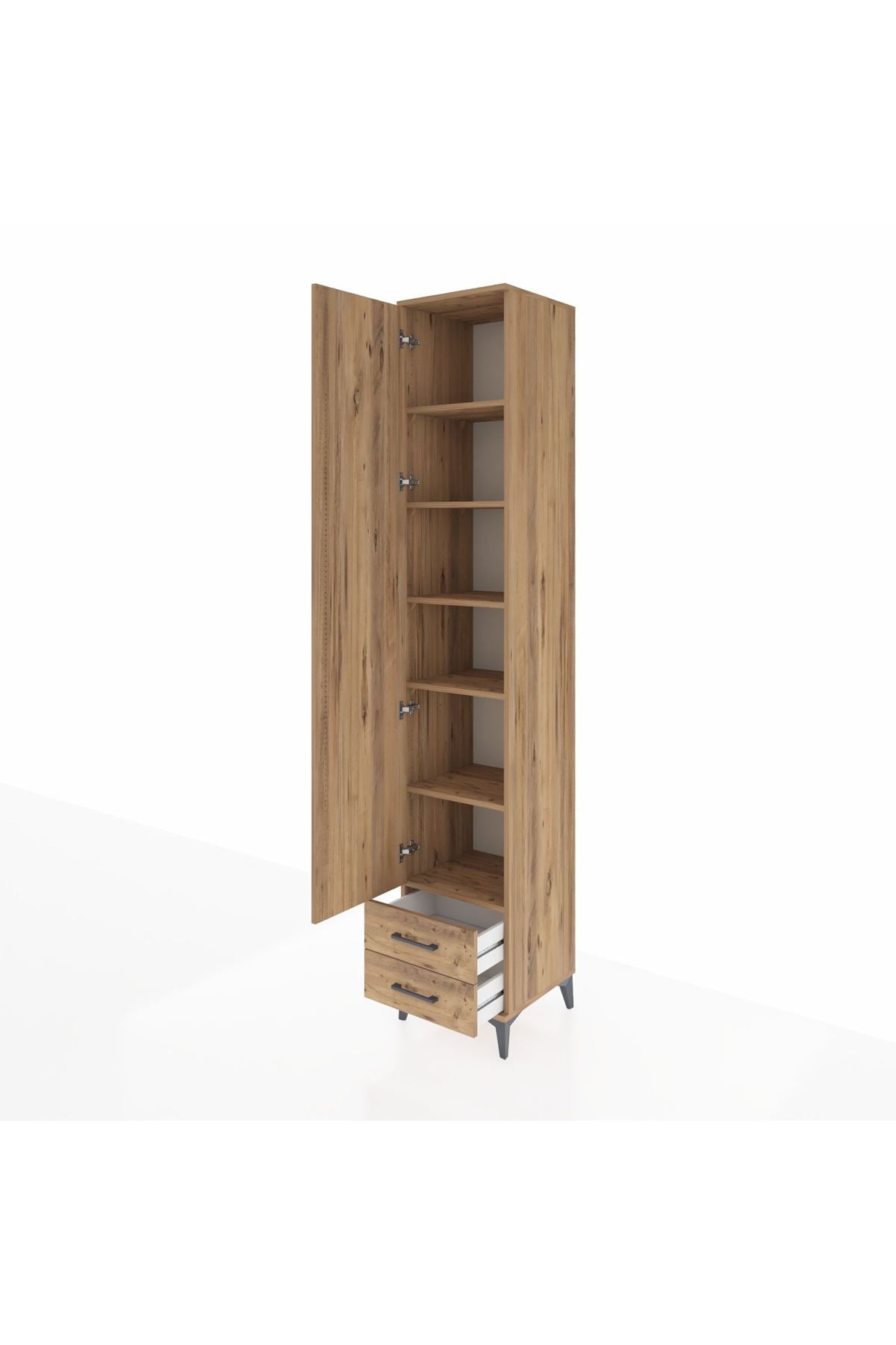 Hyperion Dolap 6 Raflı 2 Çekmeceli Tek Kapaklı 44x44x243 Çam-Çam