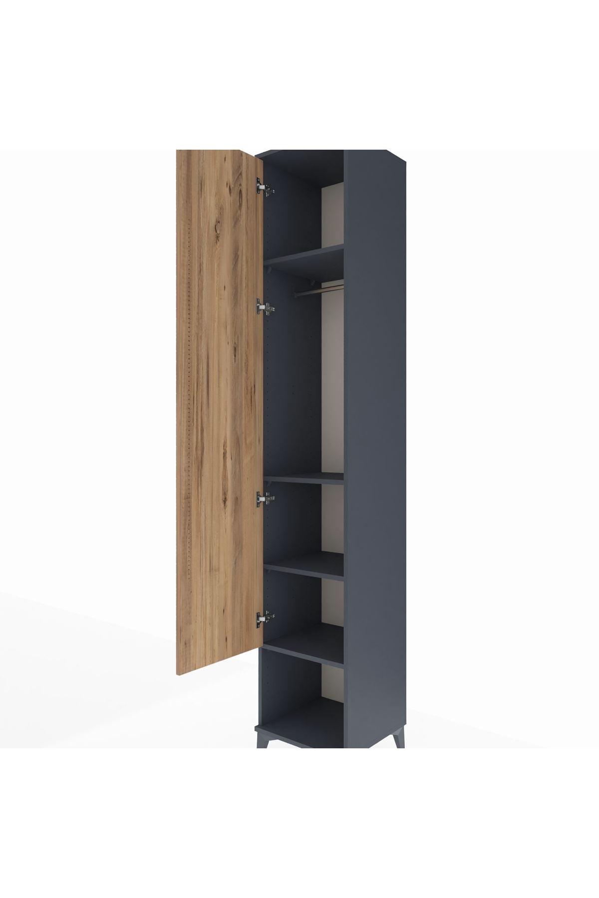 Hyperion Dolap 4 Raflı Tek Kapaklı Tek Askılı 44x44x243 Antrasit-Çam