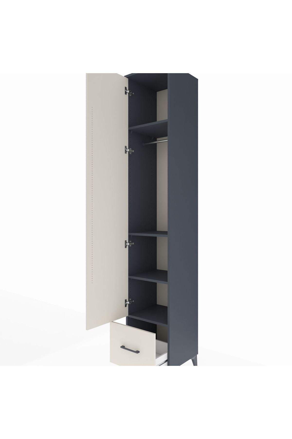 Hyperion Dolap 4 Raflı Tek Çekmeceli Tek Askılı 44x44x243 Antrasit-Aytaşı