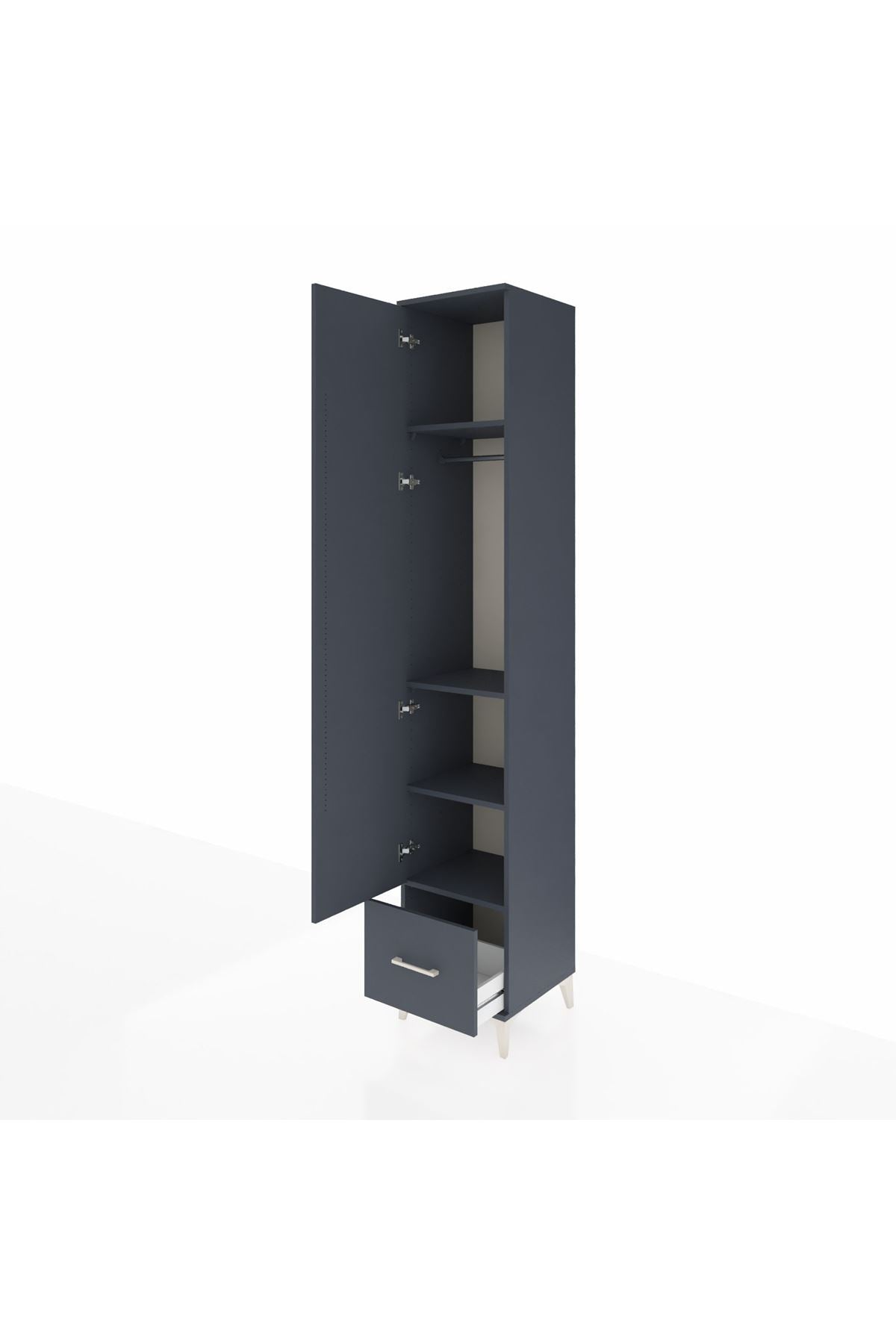 Hyperion Dolap 4 Raflı Tek Çekmeceli Tek Askılı 44x44x243 Antrasit-Antrasit