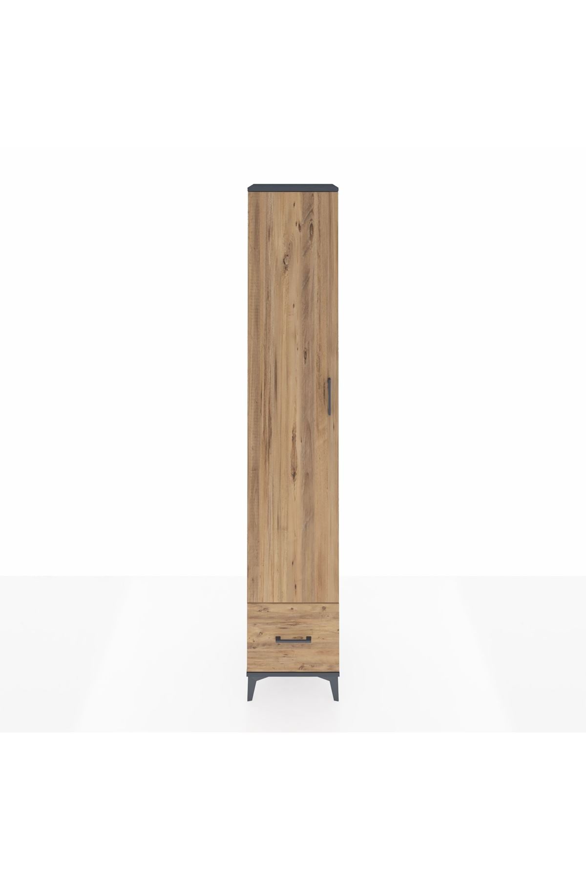 Hyperion Dolap 4 Raflı Tek Çekmeceli Tek Askılı 44x44x243 Antrasit-Çam