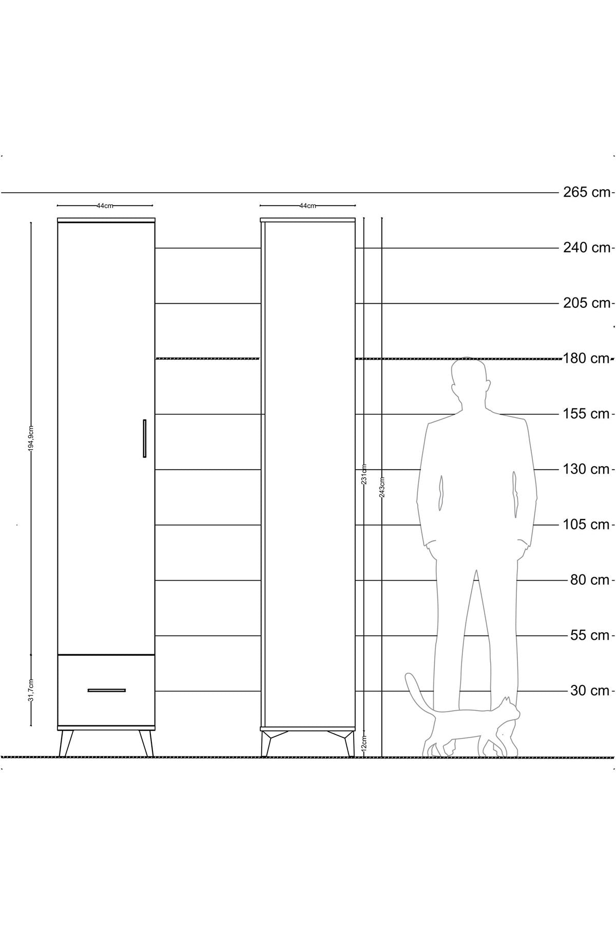 Hyperion Dolap 4 Raflı Tek Çekmeceli Tek Askılı 44x44x243 Antrasit-Çam