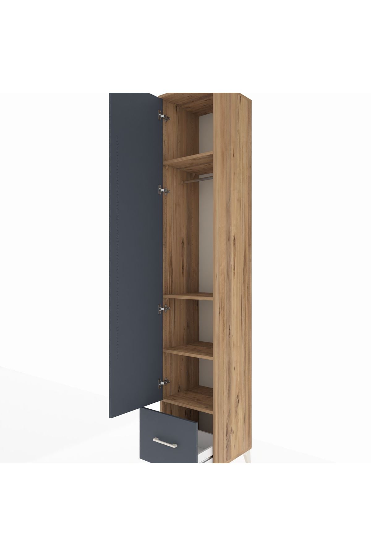 Hyperion Dolap 4 Raflı Tek Çekmeceli Tek Askılı 44x44x243 Çam-Antrasit