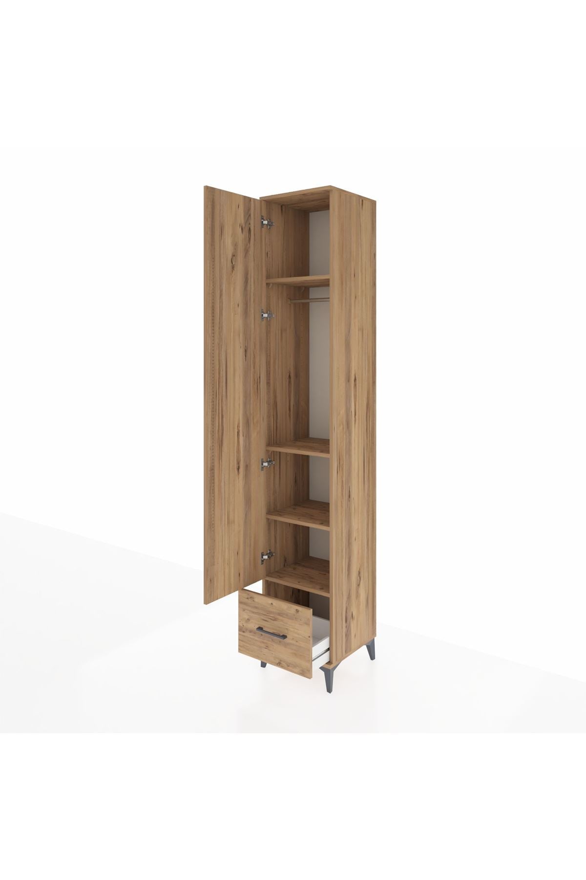 Hyperion Dolap 4 Raflı Tek Çekmeceli Tek Askılı 44x44x243 Çam-Çam