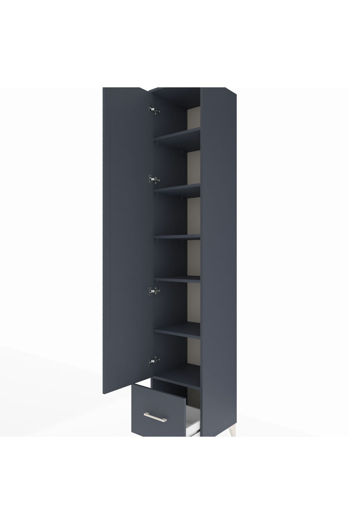 Hyperion Dolap 6 Raflı Tek Çekmeceli Tek Kapaklı 44x44x243 Antrasit-Antrasit