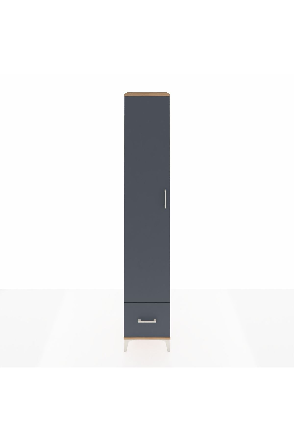 Hyperion Dolap 6 Raflı Tek Çekmeceli Tek Kapaklı 44x44x243 Çam-Antrasit