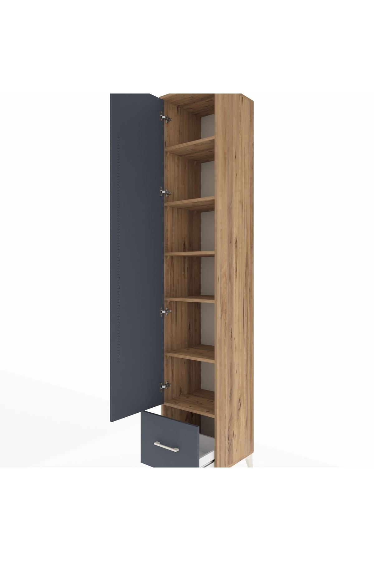 Hyperion Dolap 6 Raflı Tek Çekmeceli Tek Kapaklı 44x44x243 Çam-Antrasit