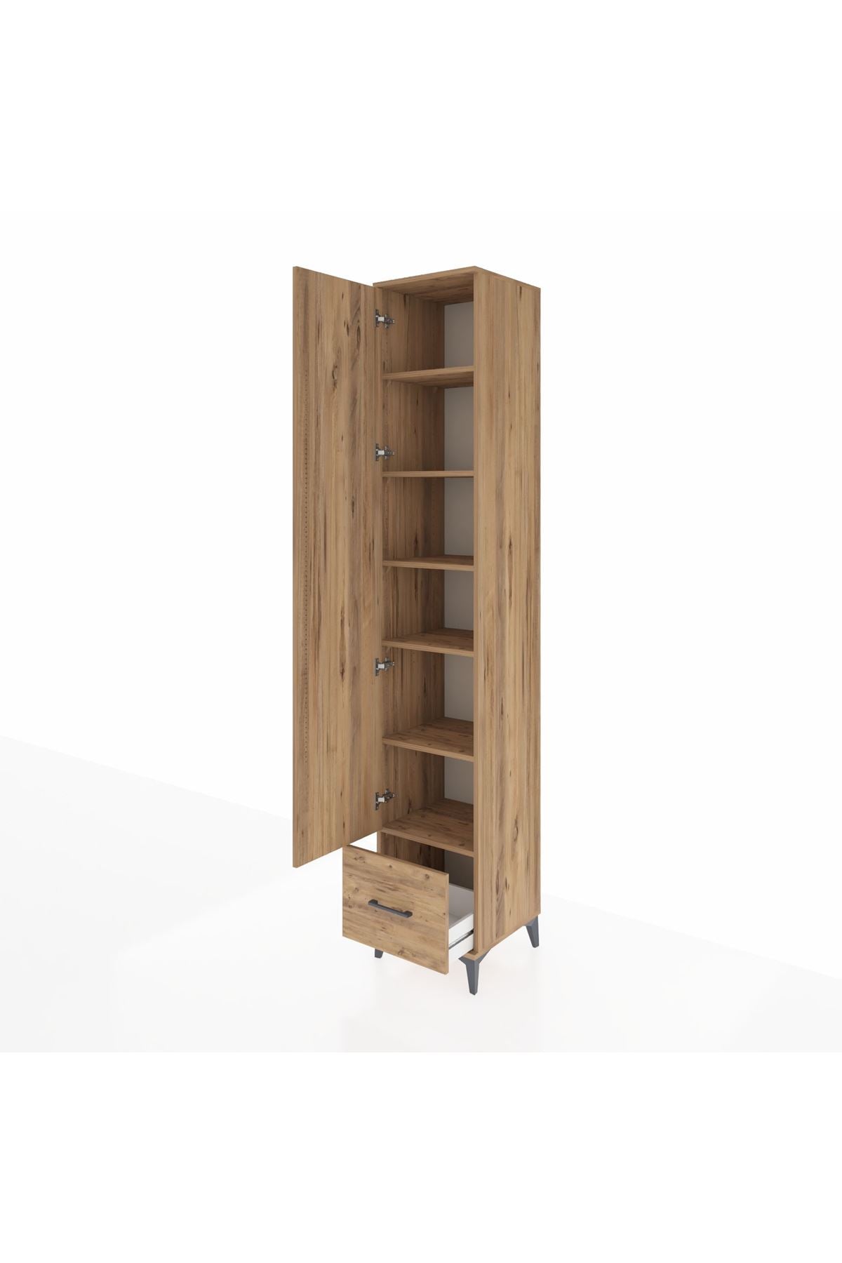 Hyperion Dolap 6 Raflı Tek Çekmeceli Tek Kapaklı 44x44x243 Çam-Çam