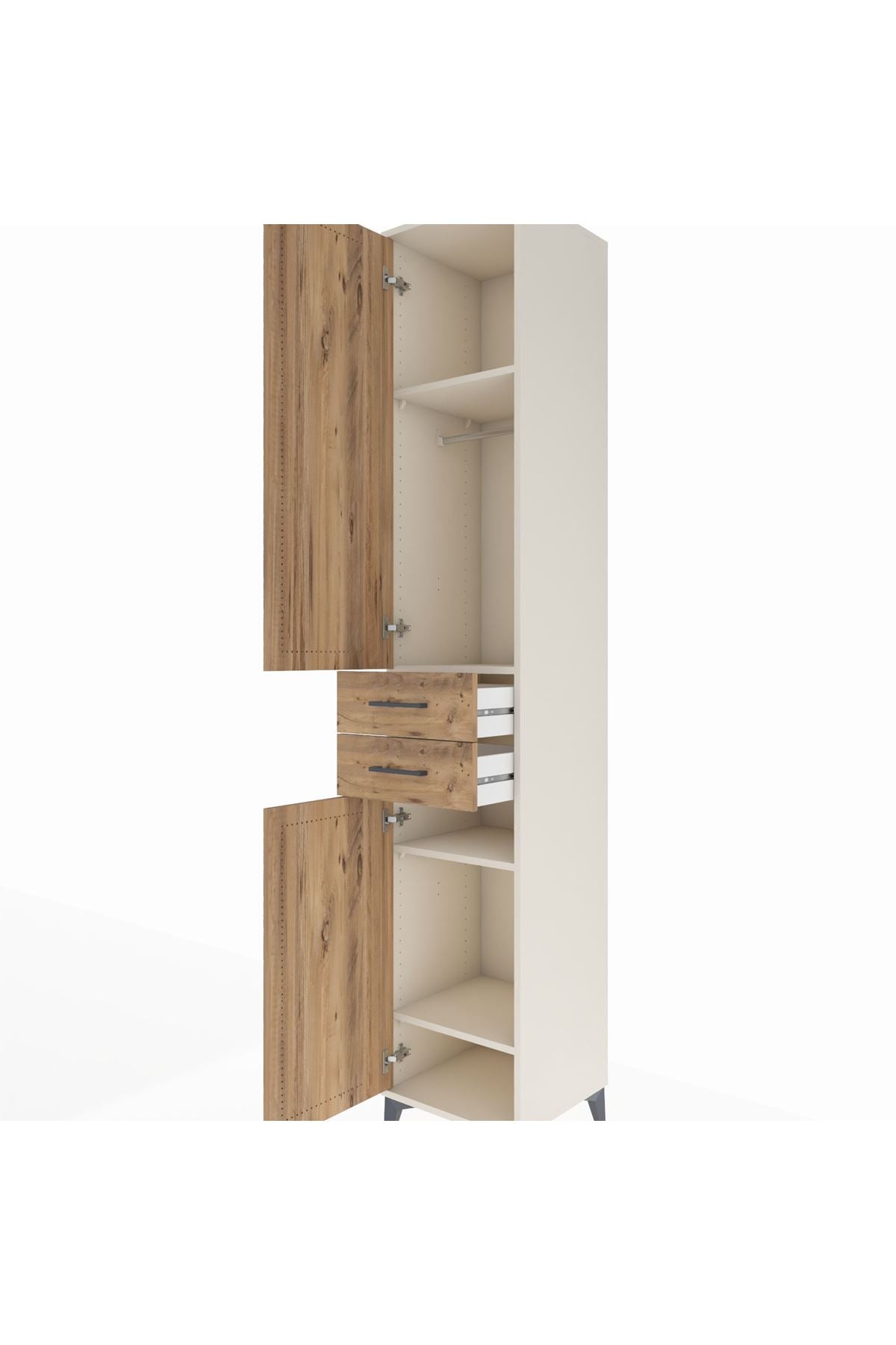 Hyperion Dolap 4 Raflı 2 Çekmeceli Tek Askılı 44x44x243 Aytaşı-Çam