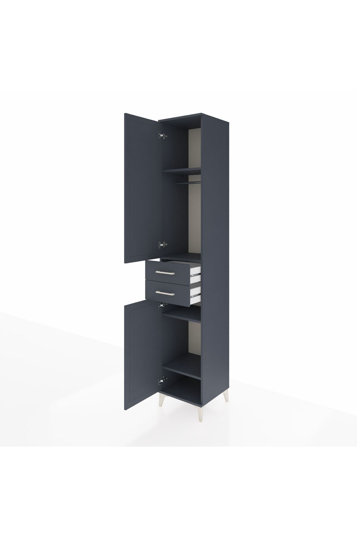 Hyperion Dolap 4 Raflı 2 Çekmeceli Tek Askılı 44x44x243 Antrasit-Antrasit