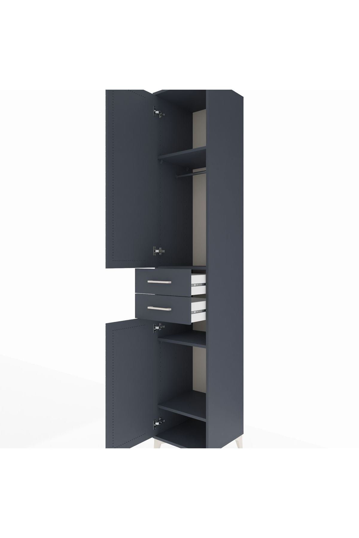 Hyperion Dolap 4 Raflı 2 Çekmeceli Tek Askılı 44x44x243 Antrasit-Antrasit