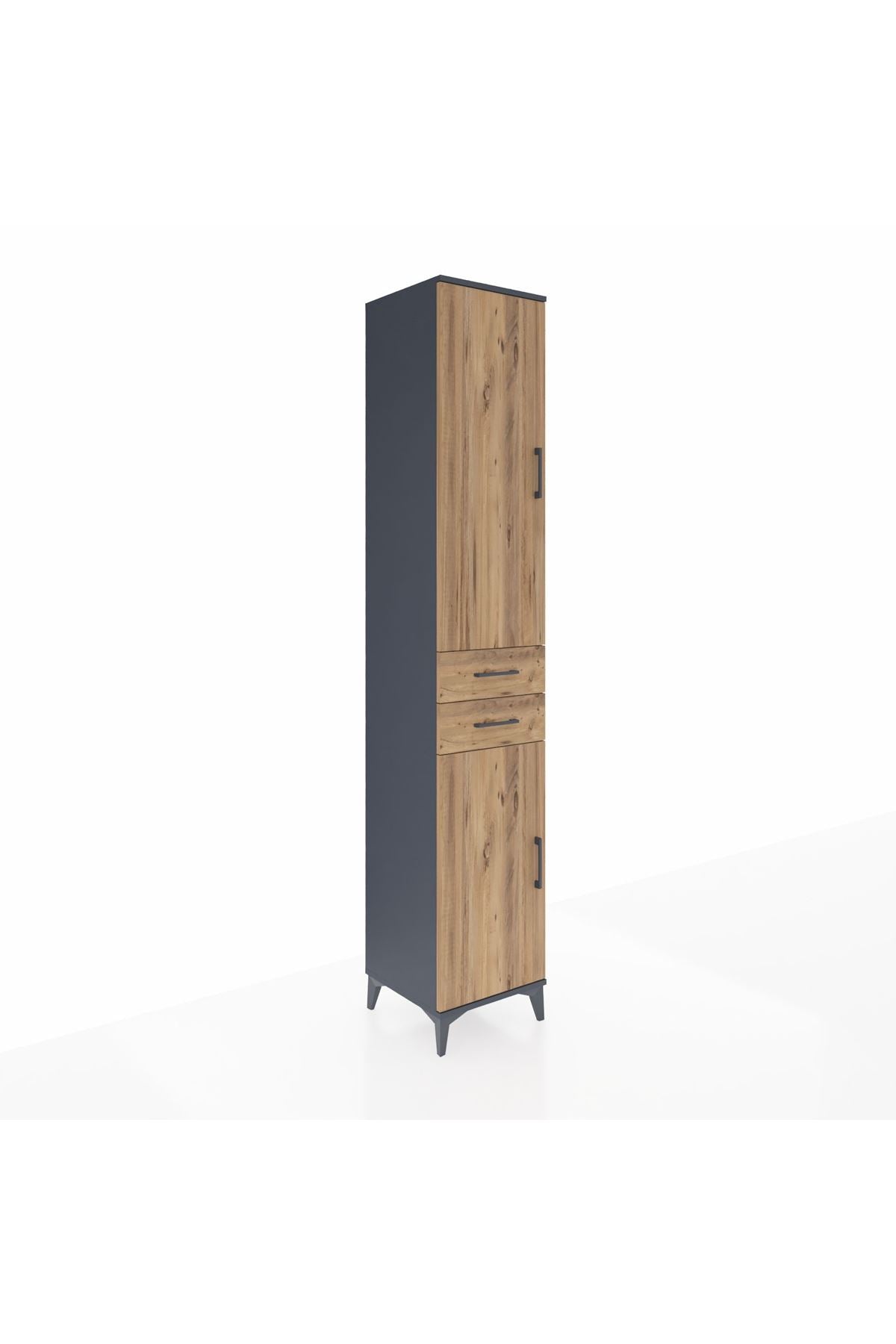 Hyperion Dolap 4 Raflı 2 Çekmeceli Tek Askılı 44x44x243 Antrasit-Çam