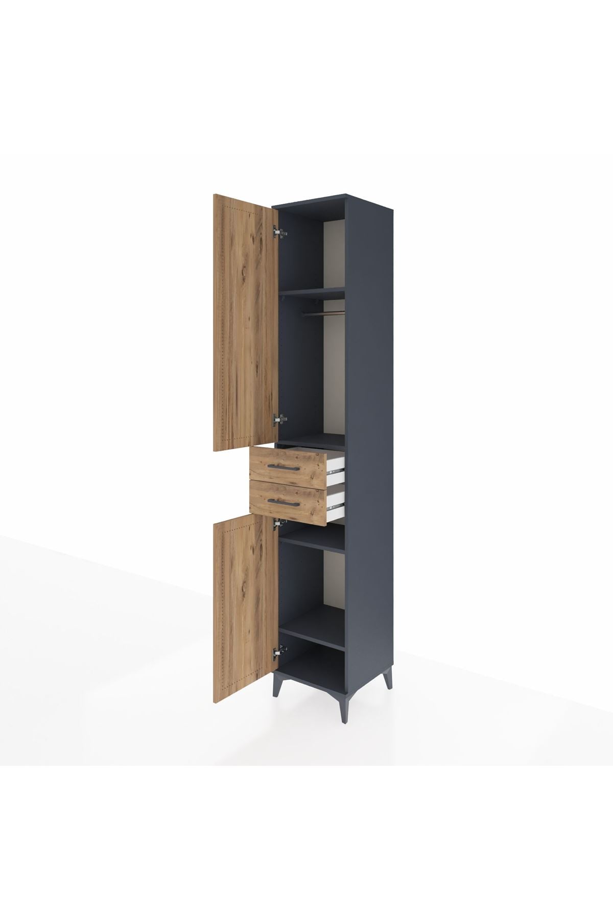 Hyperion Dolap 4 Raflı 2 Çekmeceli Tek Askılı 44x44x243 Antrasit-Çam