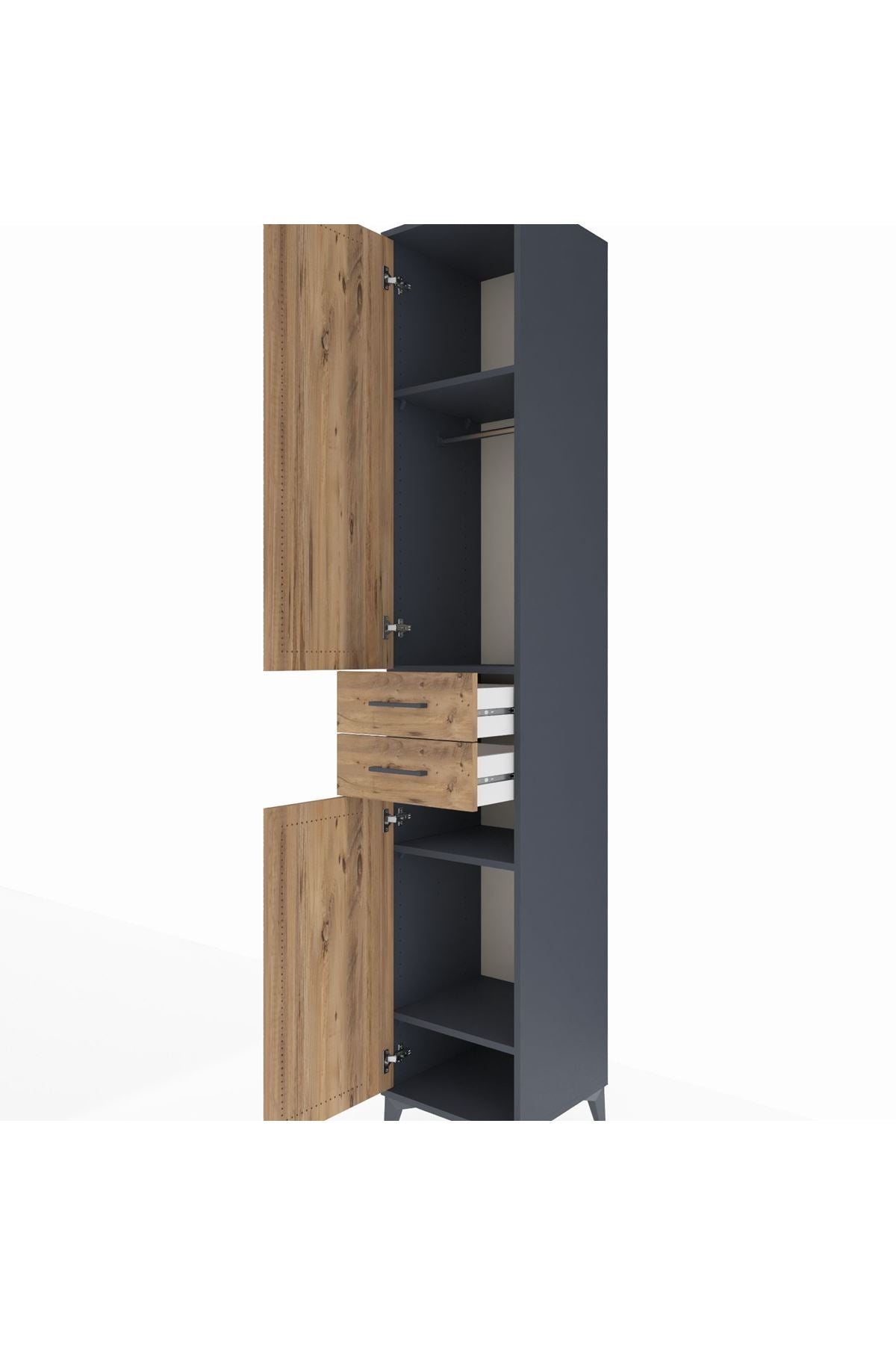 Hyperion Dolap 4 Raflı 2 Çekmeceli Tek Askılı 44x44x243 Antrasit-Çam