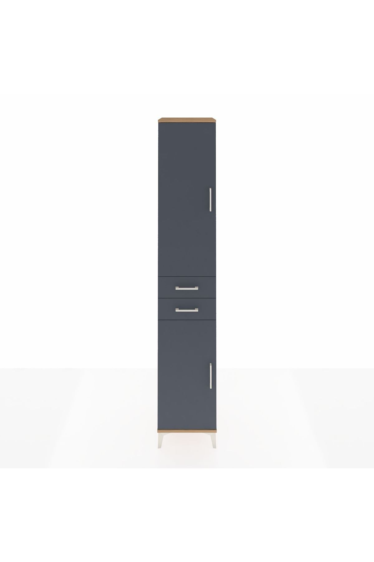 Hyperion Dolap 4 Raflı 2 Çekmeceli Tek Askılı 44x44x243 Çam-Antrasit