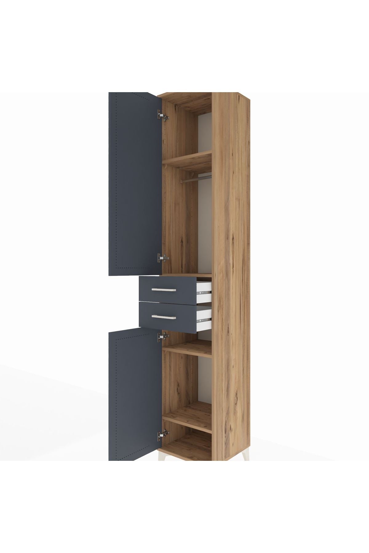 Hyperion Dolap 4 Raflı 2 Çekmeceli Tek Askılı 44x44x243 Çam-Antrasit