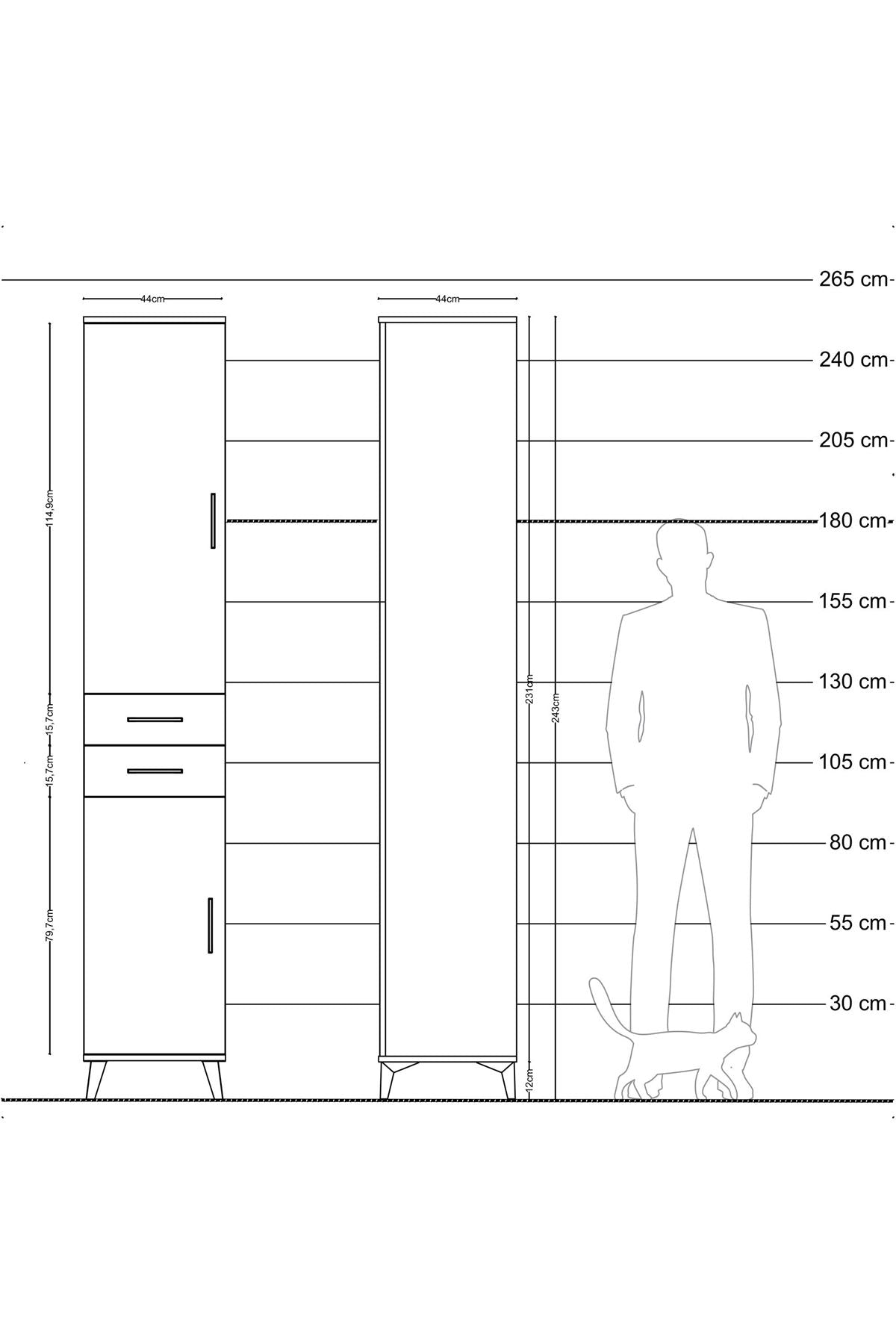 Hyperion Dolap 4 Raflı 2 Çekmeceli Tek Askılı 44x44x243 Çam-Antrasit