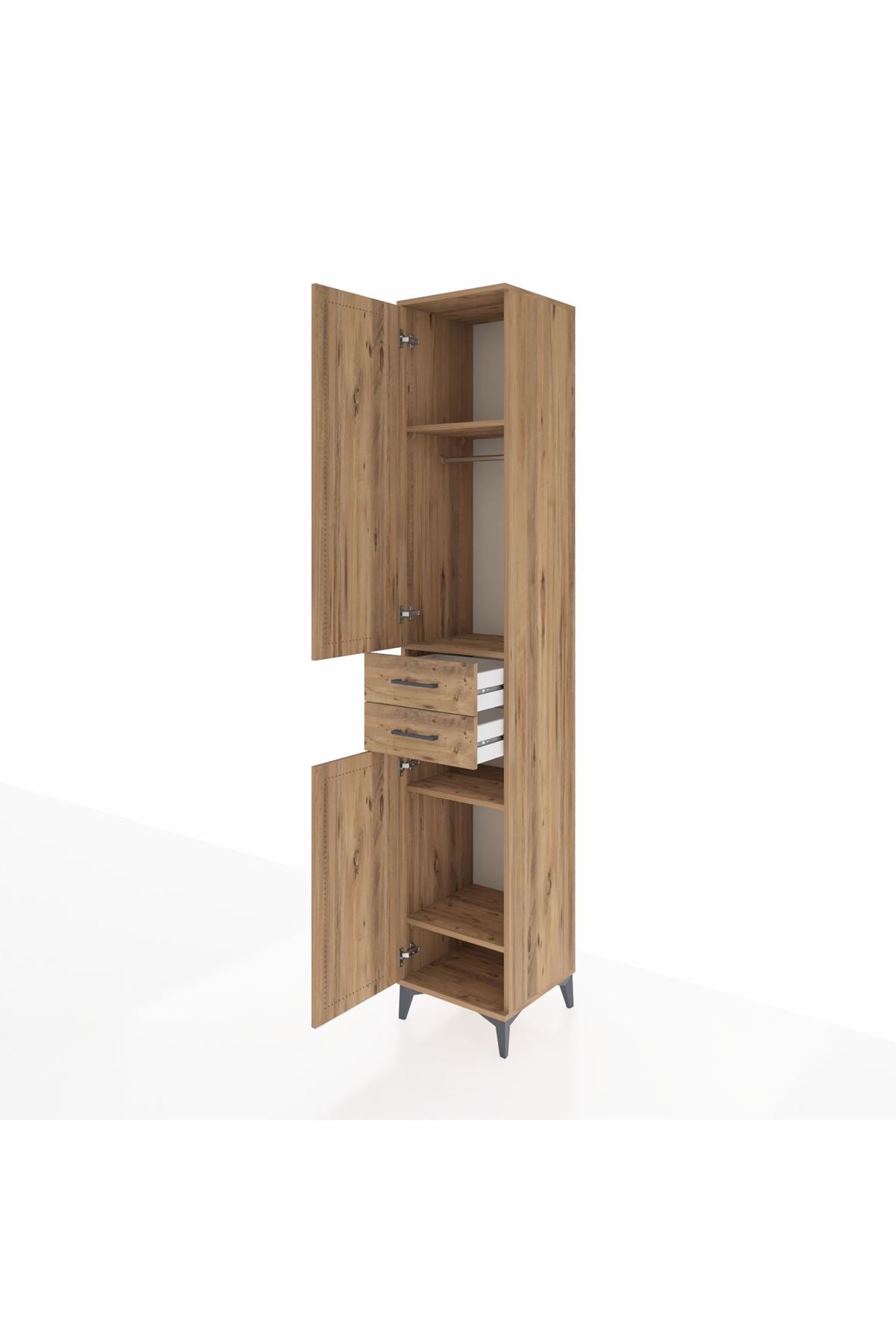 Hyperion Dolap 4 Raflı 2 Çekmeceli Tek Askılı 44x44x243 Çam-Çam