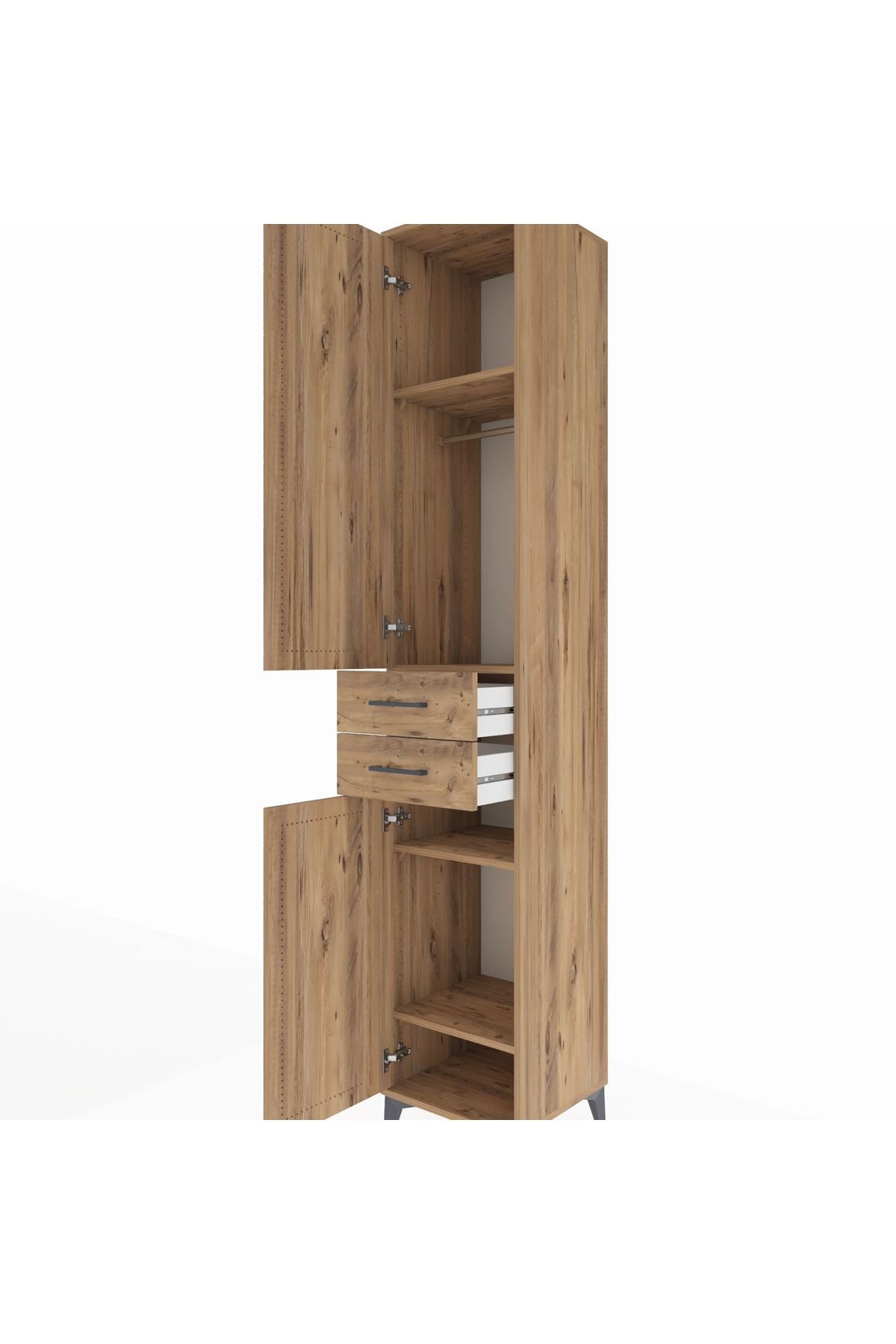 Hyperion Dolap 4 Raflı 2 Çekmeceli Tek Askılı 44x44x243 Çam-Çam