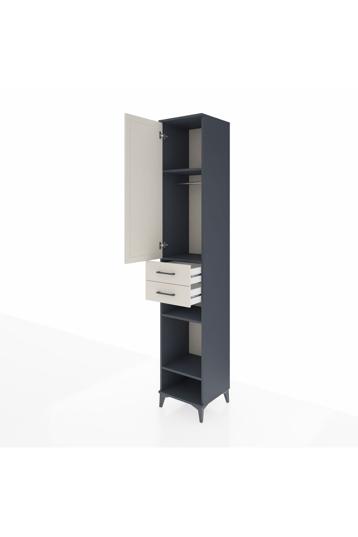 Hyperion Dolap 4 Raflı 2 Çekmeceli Tek Askılı 44x44x243 Antrasit-Aytaşı