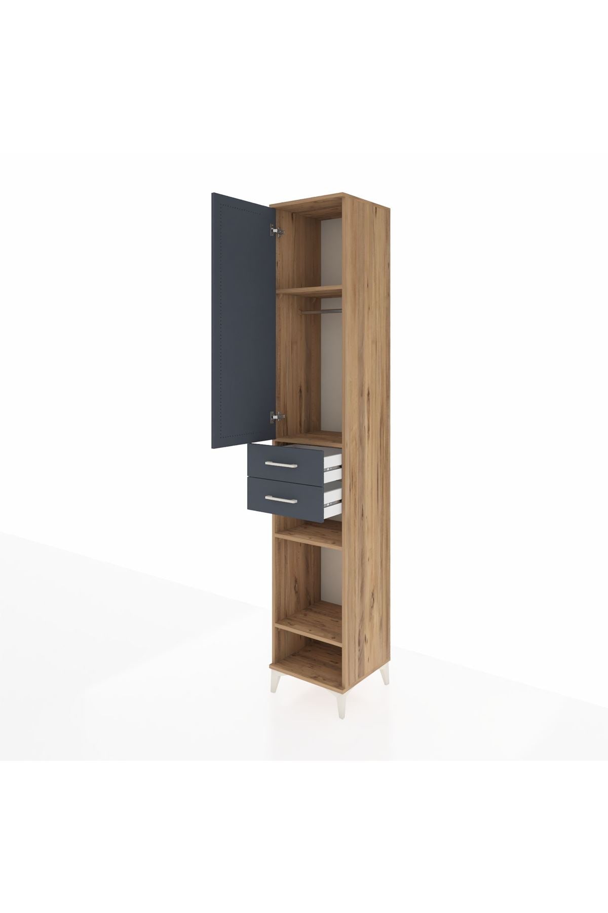 Hyperion Dolap 4 Raflı 2 Çekmeceli Tek Askılı 44x44x243 Çam-Antrasit