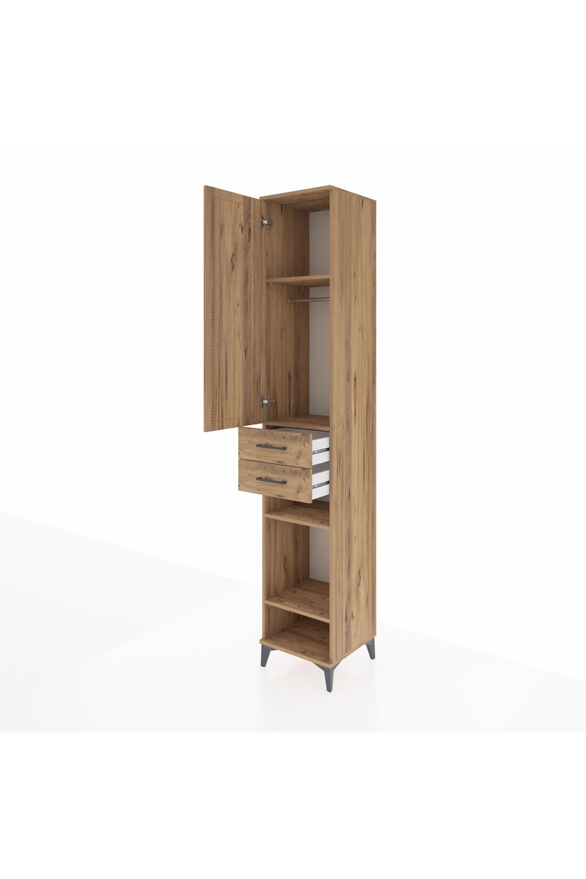 Hyperion Dolap 4 Raflı 2 Çekmeceli Tek Askılı 44x44x243 Çam-Çam