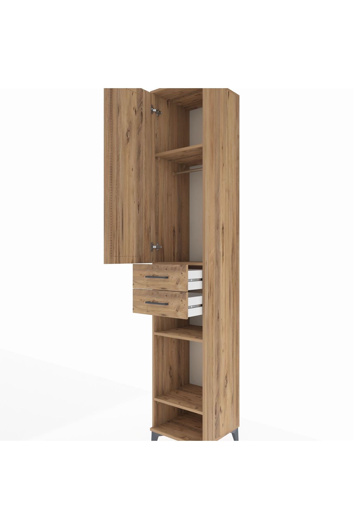 Hyperion Dolap 4 Raflı 2 Çekmeceli Tek Askılı 44x44x243 Çam-Çam