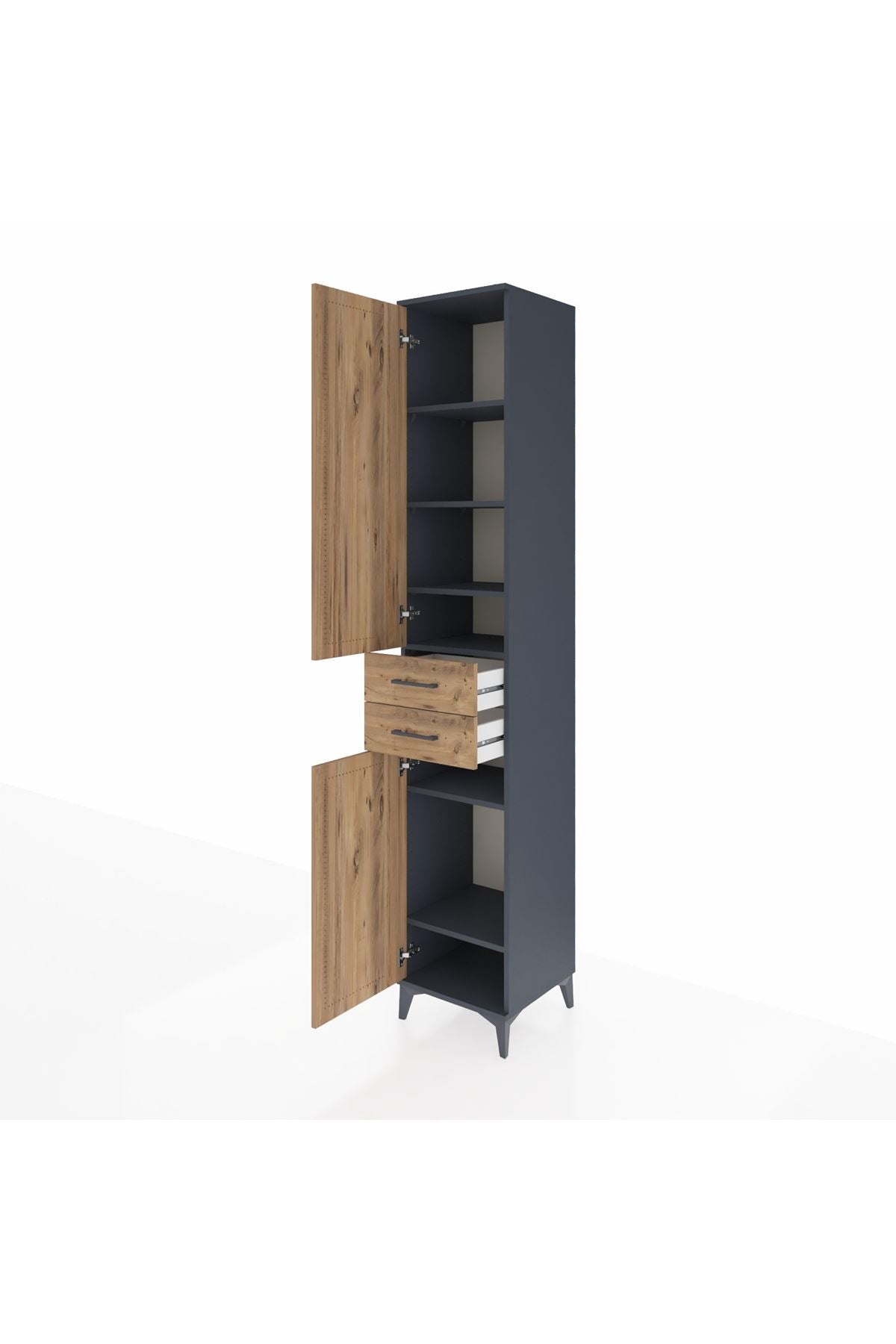 Hyperion Dolap 6 Raflı 2 Çekmeceli 2 Kapaklı 44x44x243 Antrasit-Çam