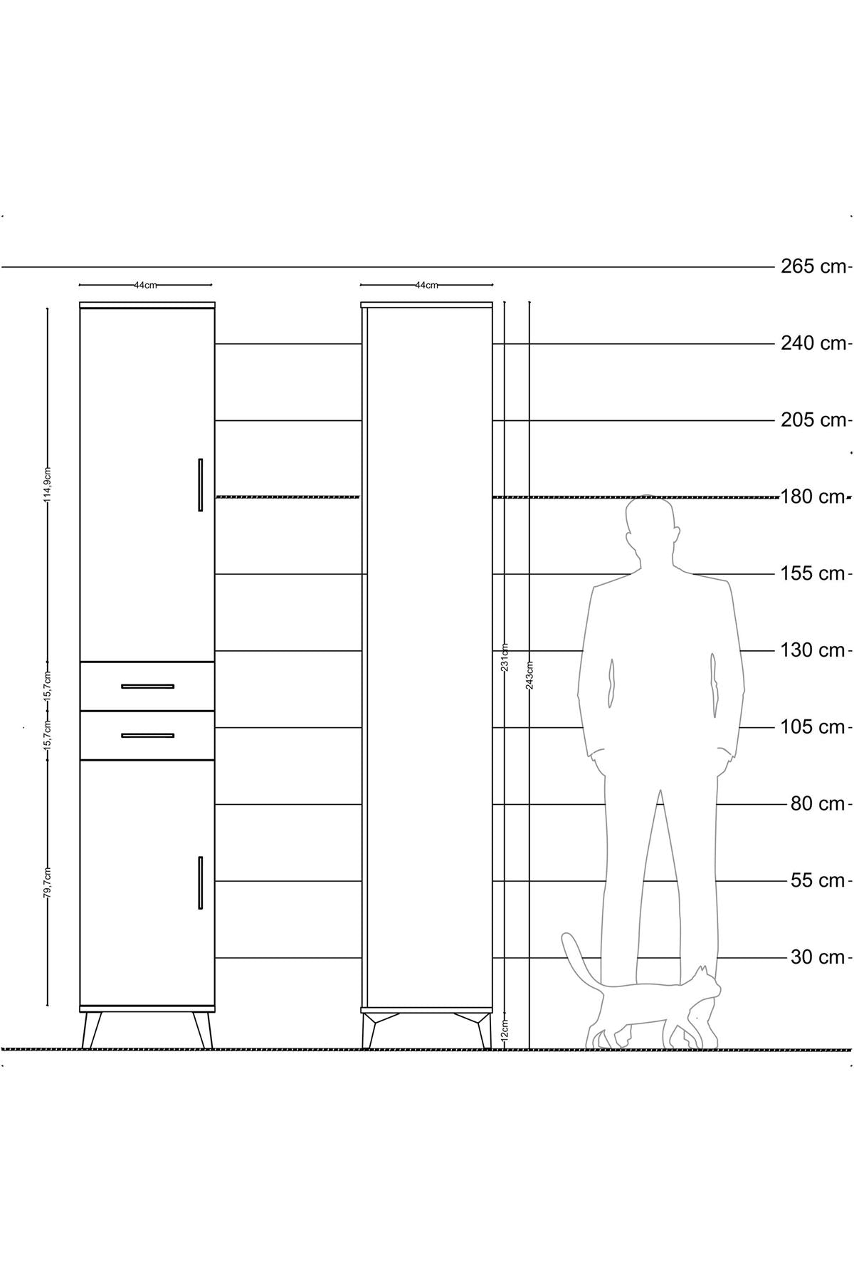 Hyperion Dolap 6 Raflı 2 Çekmeceli 2 Kapaklı 44x44x243 Çam-Çam