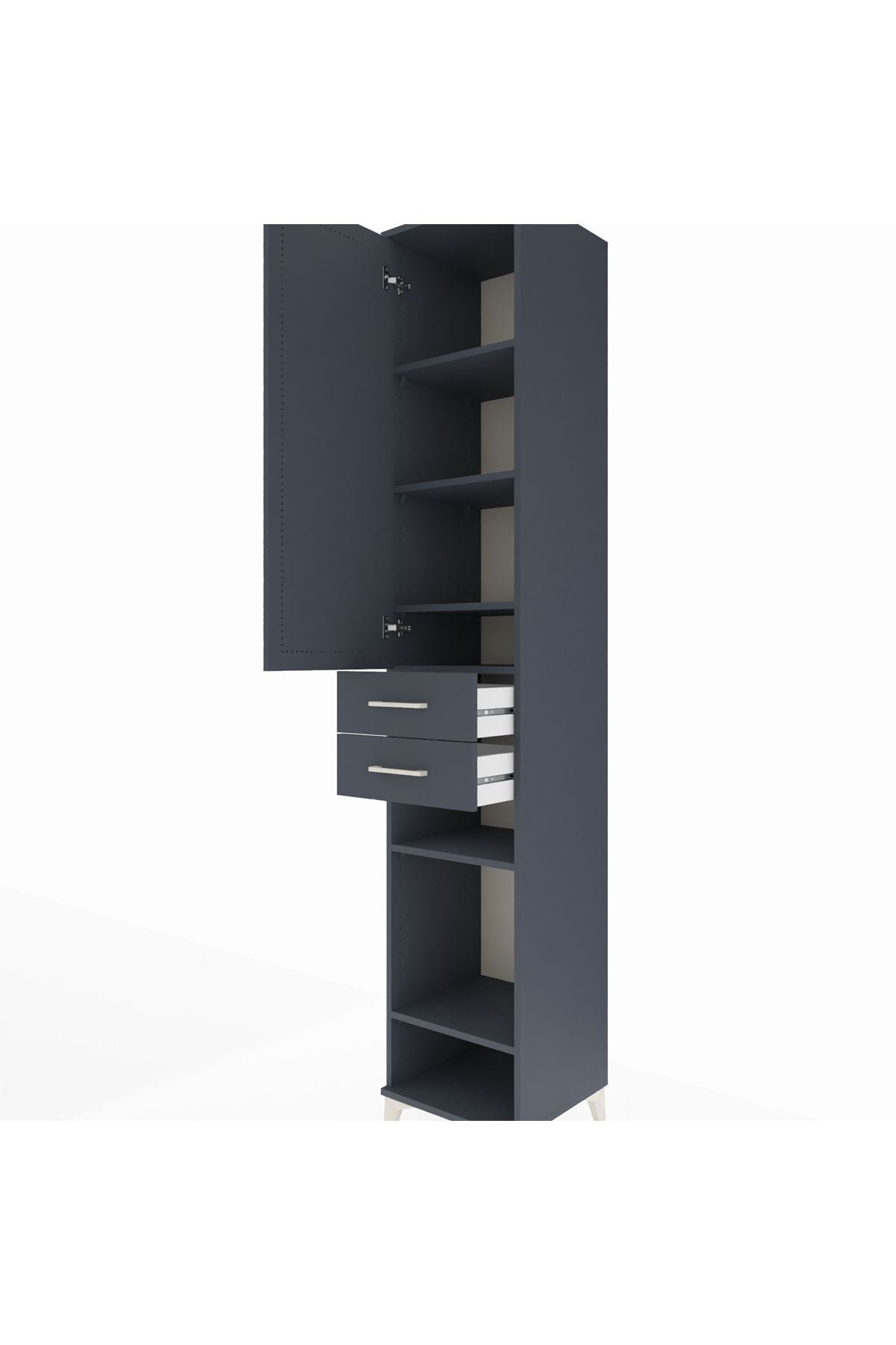 Hyperion Dolap 6 Raflı 2 Çekmeceli Tek Kapaklı 44x44x243 Antrasit-Antrasit