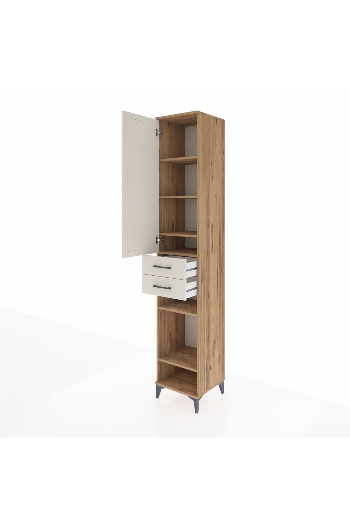 Hyperion Dolap 6 Raflı 2 Çekmeceli Tek Kapaklı 44x44x243 Çam-Aytaşı