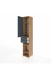 Hyperion Dolap 6 Raflı 2 Çekmeceli Tek Kapaklı 44x44x243 Çam-Antrasit