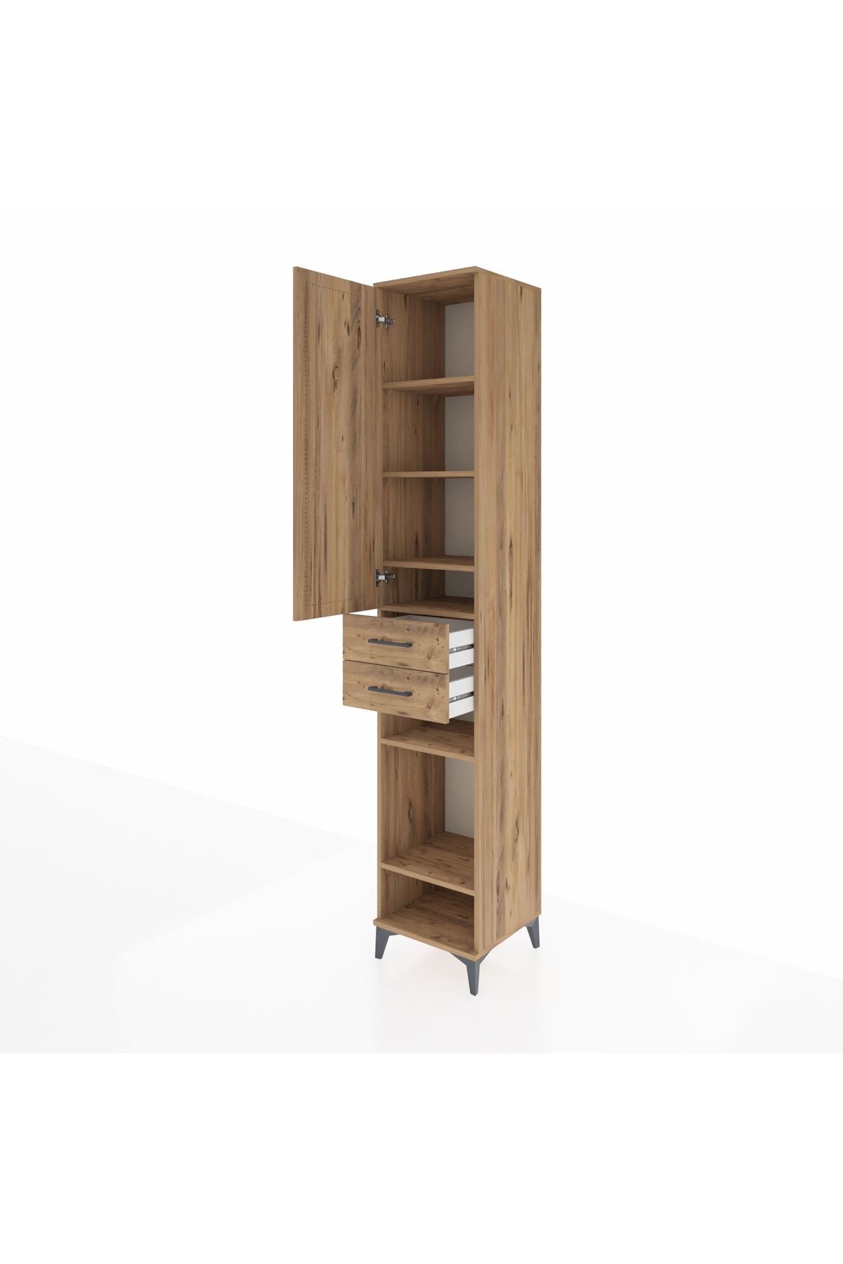 Hyperion Dolap 6 Raflı 2 Çekmeceli Tek Kapaklı 44x44x243 Çam-Çam