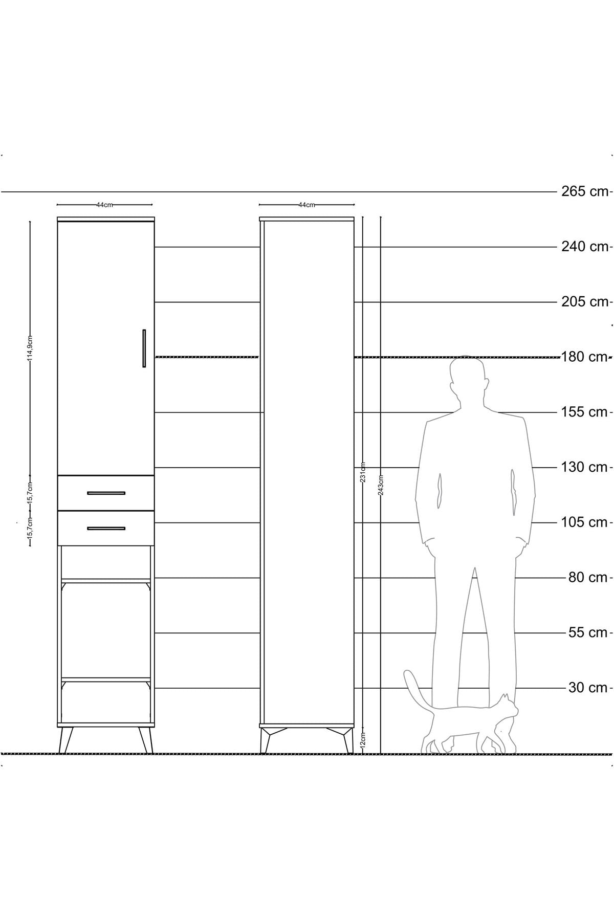 Hyperion Dolap 6 Raflı 2 Çekmeceli Tek Kapaklı 44x44x243 Çam-Çam