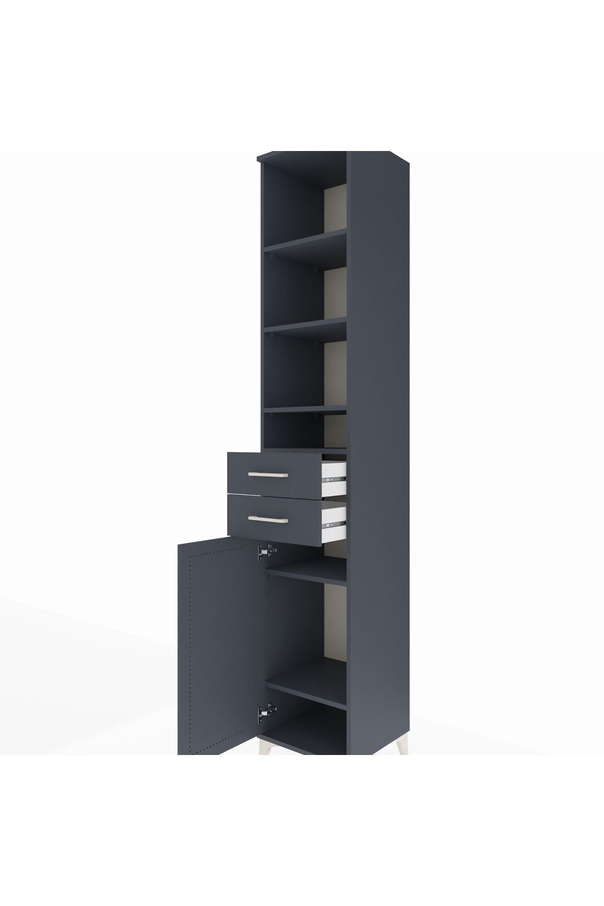 Hyperion Dolap 6 Raflı 2 Çekmeceli Tek Kapaklı 44x44x243 Antrasit-Antrasit