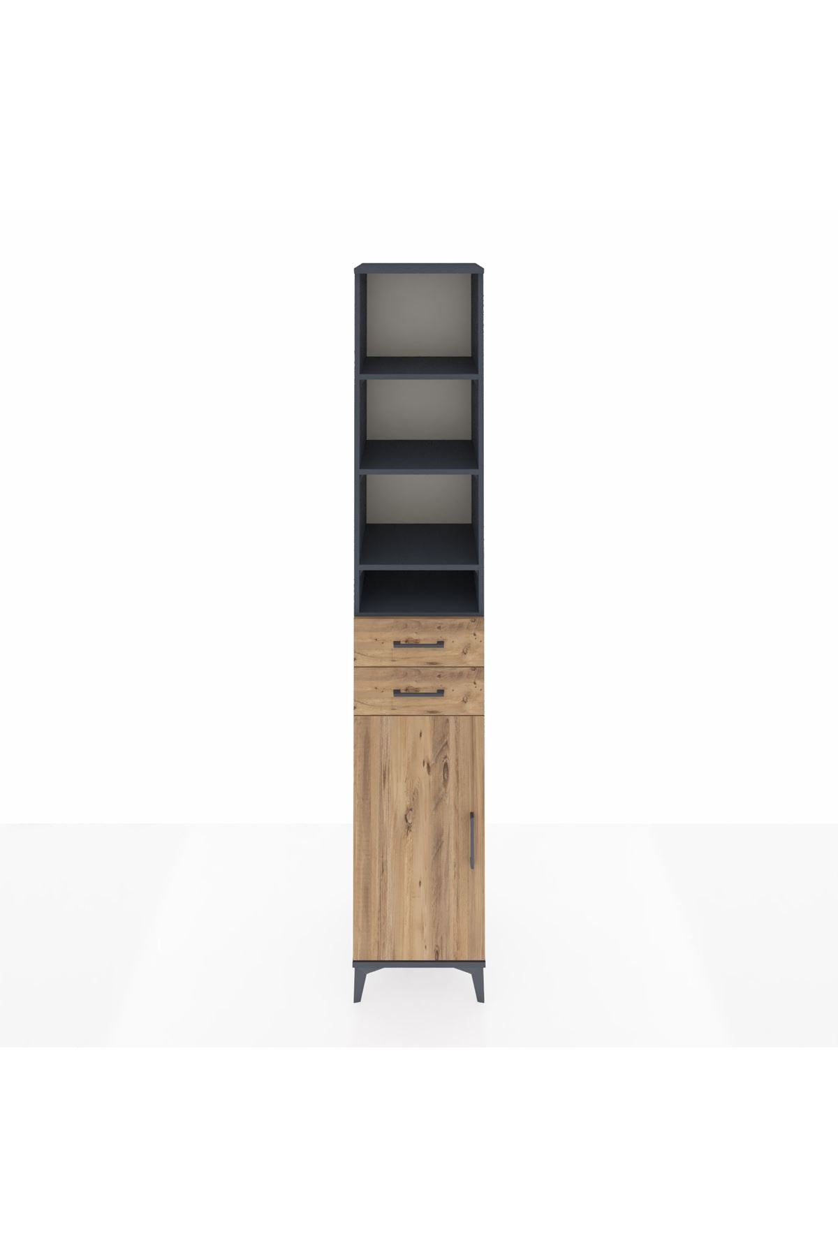 Hyperion Dolap 6 Raflı 2 Çekmeceli Tek Kapaklı 44x44x243 Antrasit-Çam