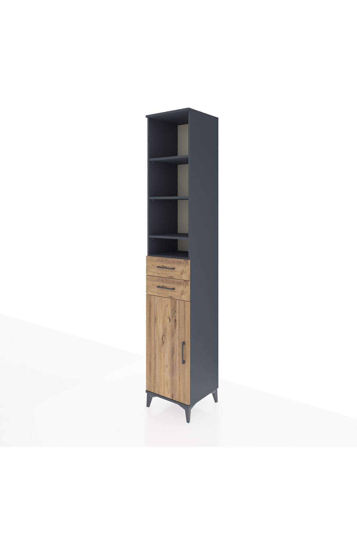 Hyperion Dolap 6 Raflı 2 Çekmeceli Tek Kapaklı 44x44x243 Antrasit-Çam