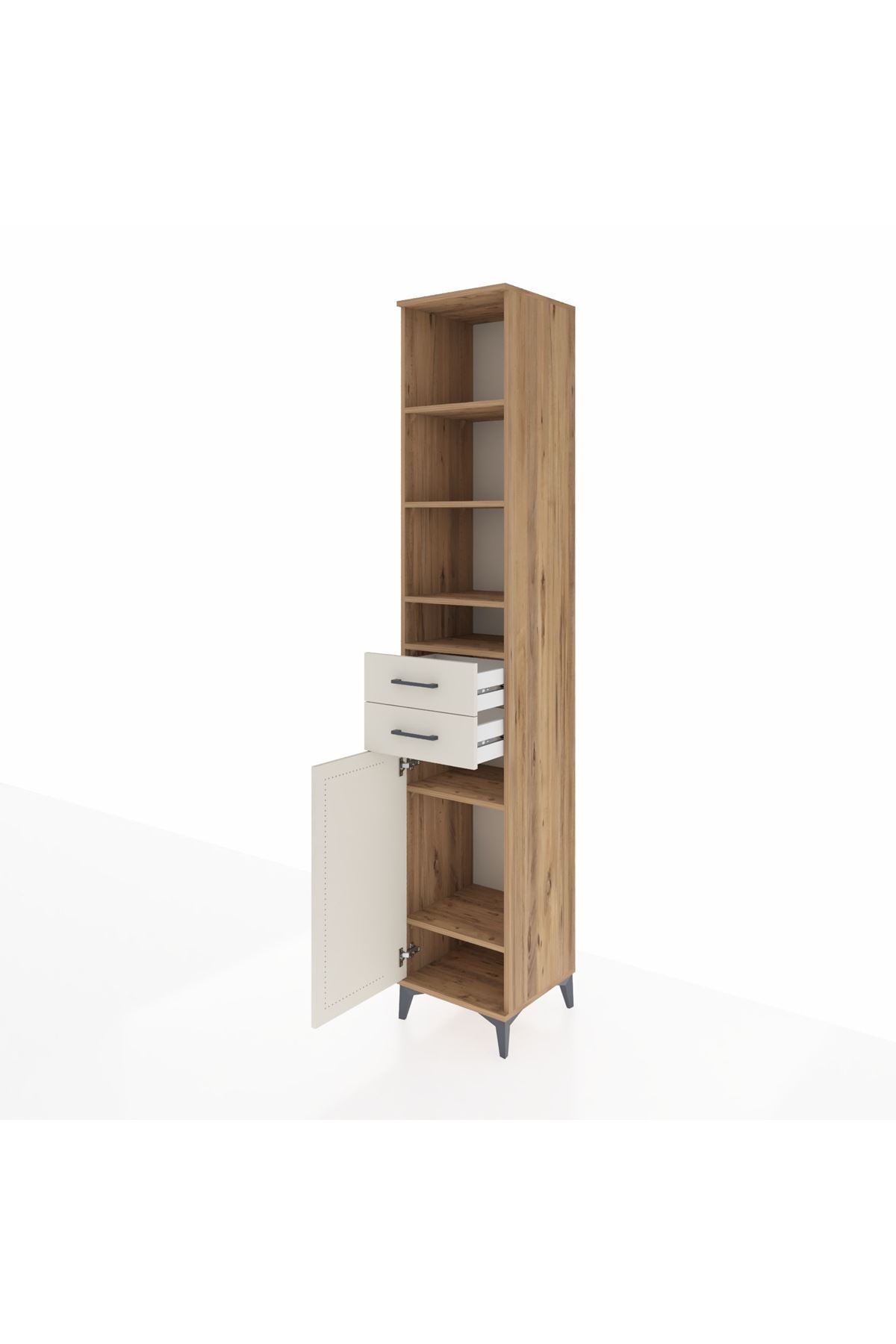 Hyperion Dolap 6 Raflı 2 Çekmeceli Tek Kapaklı 44x44x243 Çam-Aytaşı