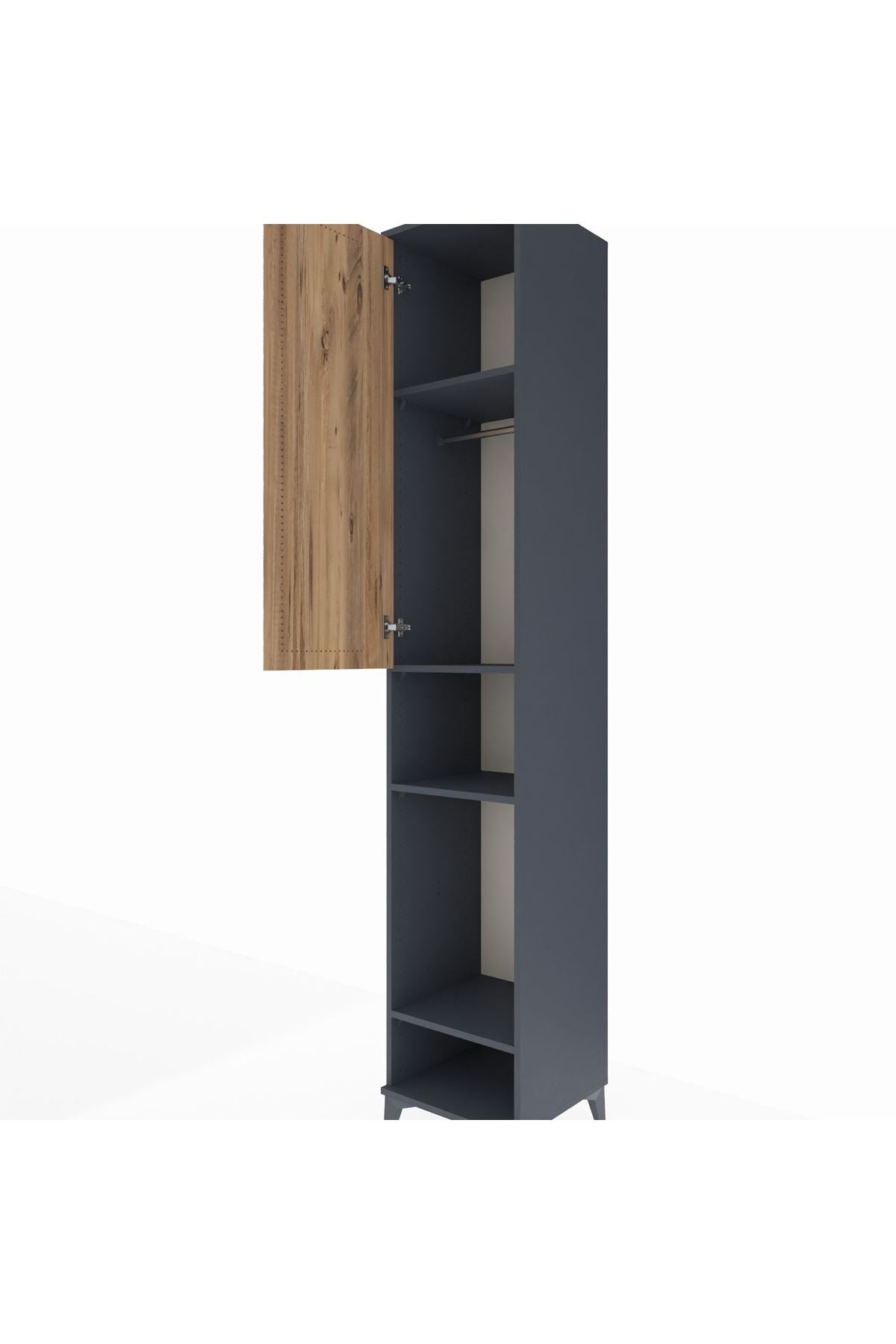 Hyperion Dolap 4 Raflı Tek Kapaklı Tek Askılı 44x44x243 Antrasit-Çam