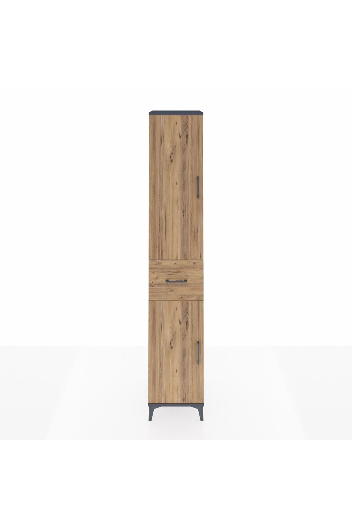 Hyperion Dolap 4 Raflı Tek Çekmeceli Tek Askılı 44x44x243 Antrasit-Çam