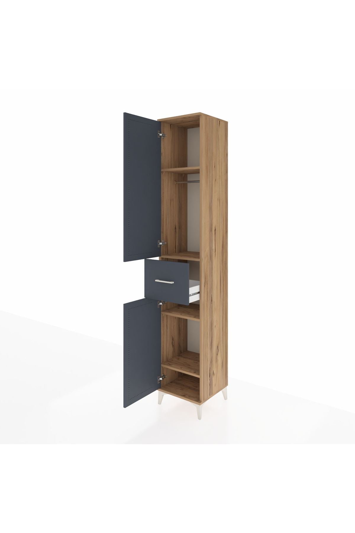 Hyperion Dolap 4 Raflı Tek Çekmeceli Tek Askılı 44x44x243 Çam-Antrasit