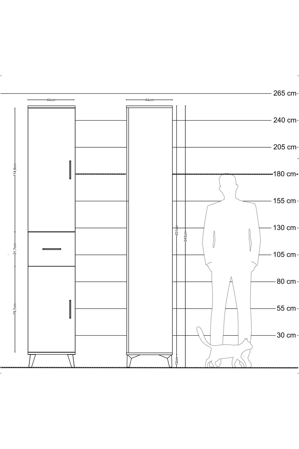 Hyperion Dolap 4 Raflı Tek Çekmeceli Tek Askılı 44x44x243 Çam-Çam