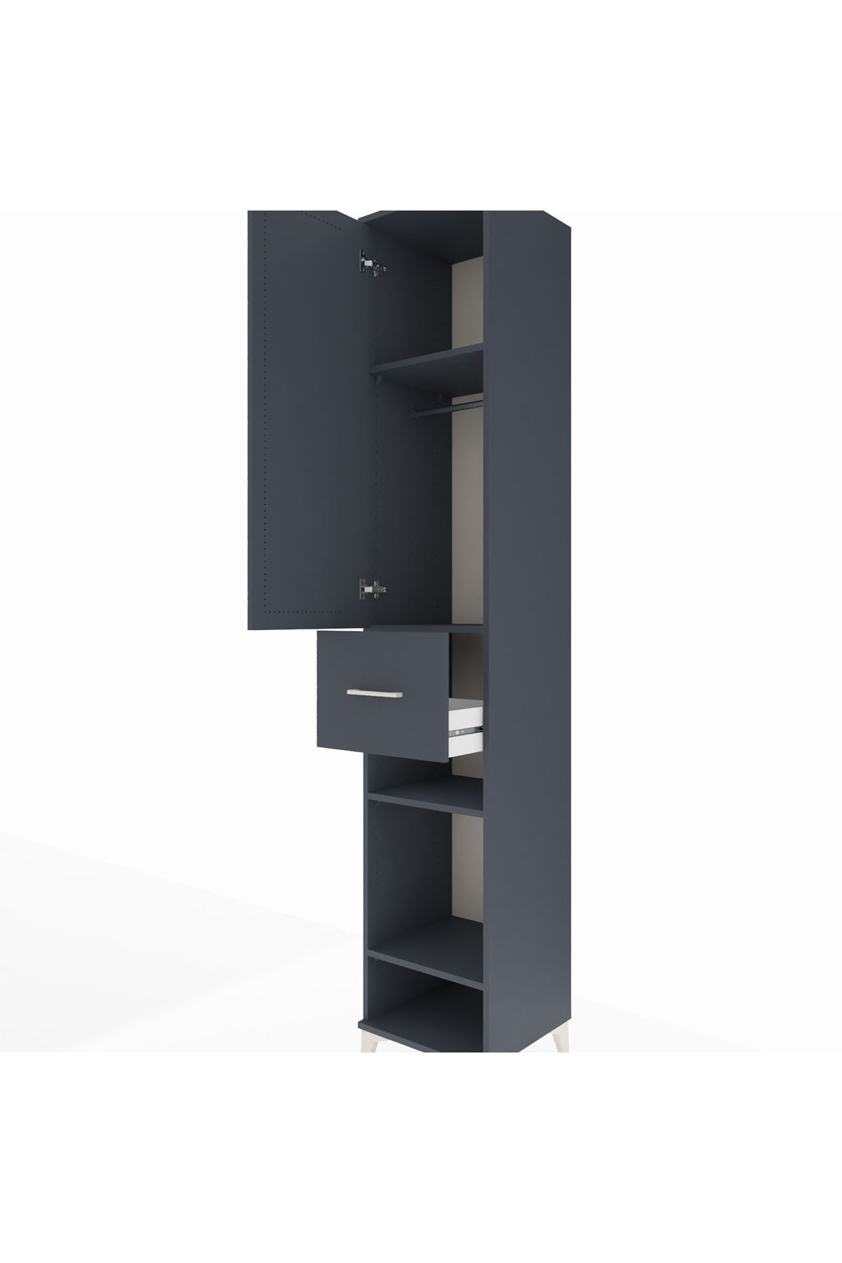 Hyperion Dolap 4 Raflı Tek Çekmeceli Tek Askılı 44x44x243 Antrasit-Antrasit