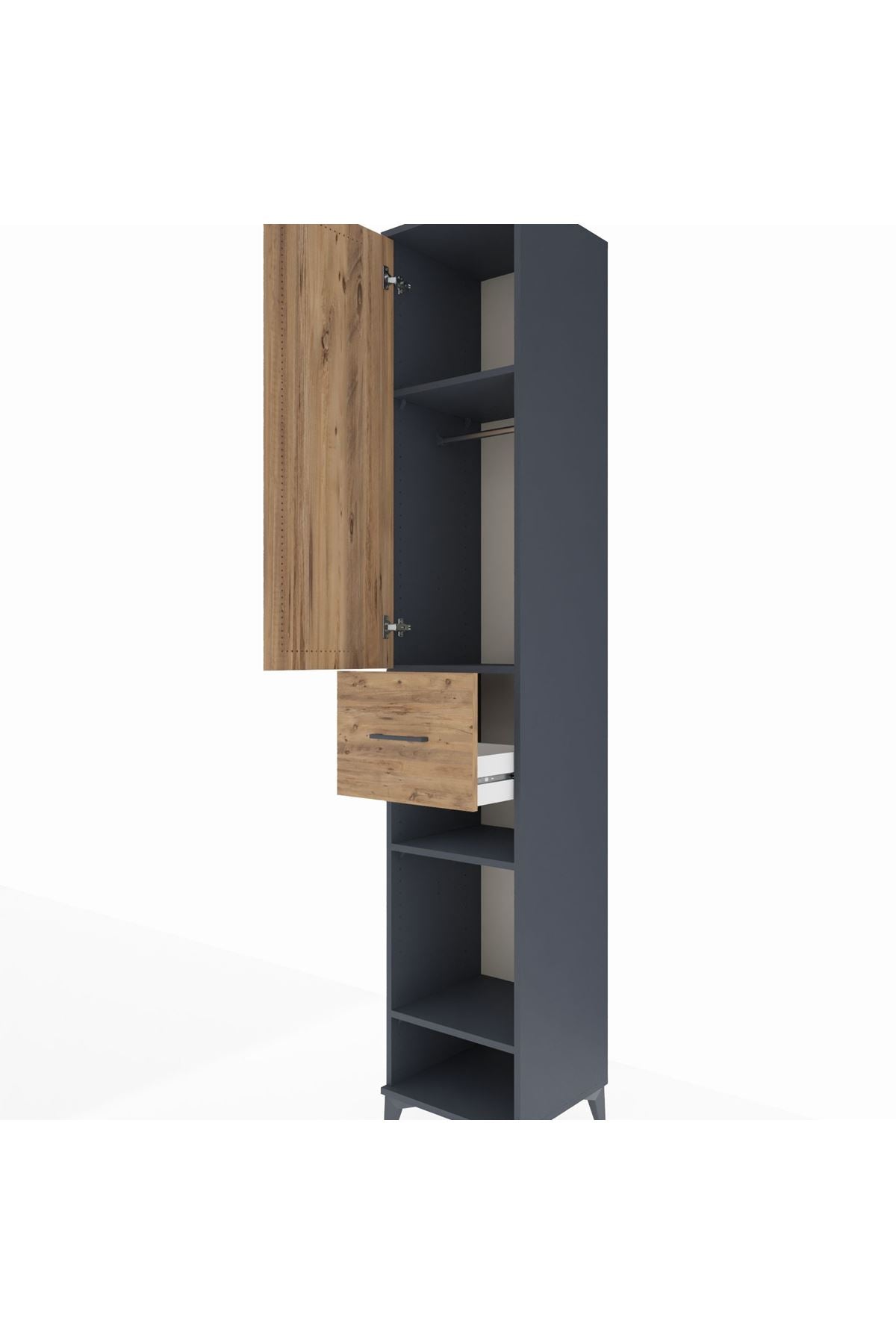 Hyperion Dolap 4 Raflı Tek Çekmeceli Tek Askılı 44x44x243 Antrasit-Çam