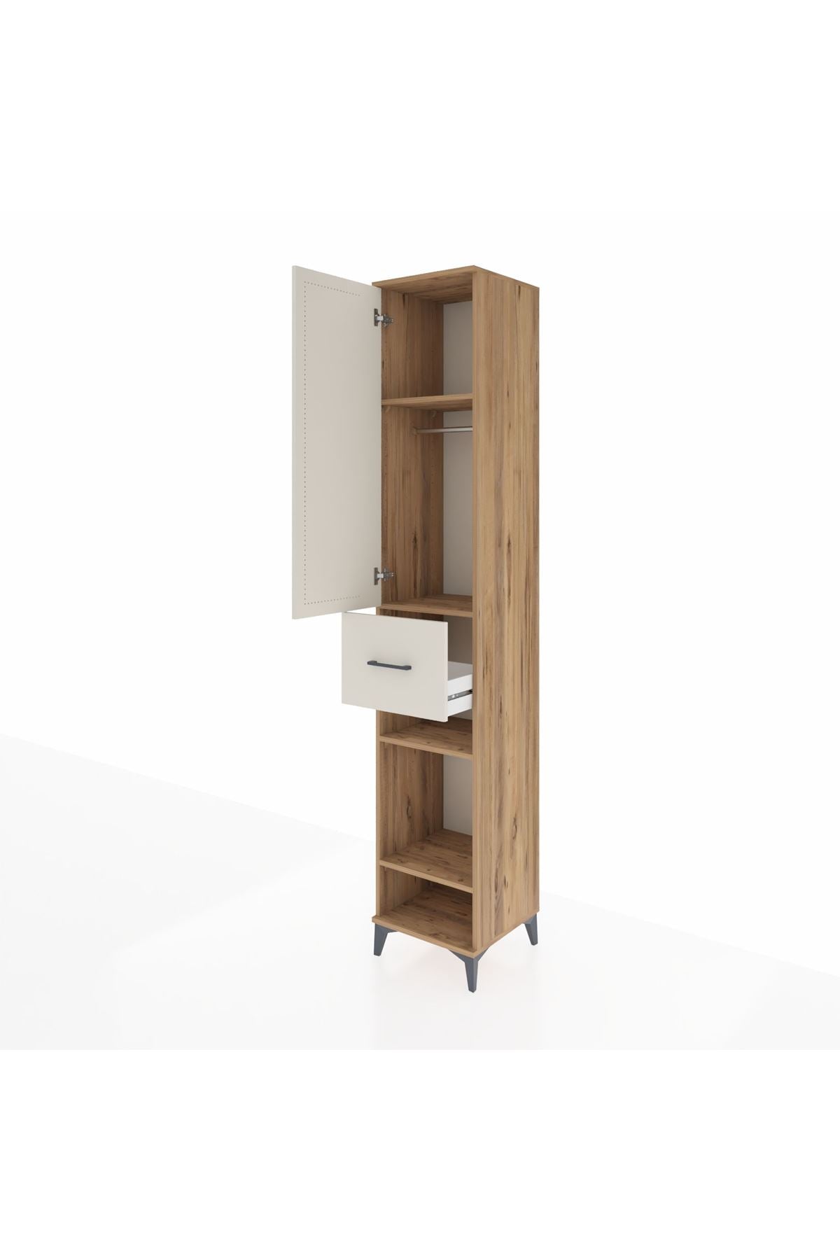 Hyperion Dolap 4 Raflı Tek Çekmeceli Tek Askılı 44x44x243 Çam-Aytaşı