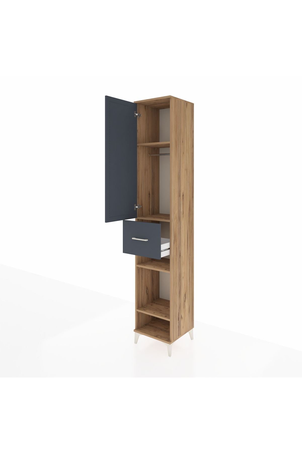 Hyperion Dolap 4 Raflı Tek Çekmeceli Tek Askılı 44x44x243 Çam-Antrasit